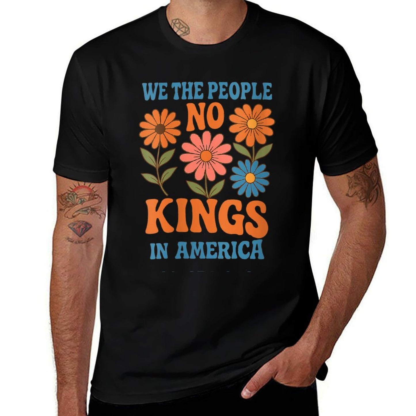 Womens No Kings in America We The People Retro Boho Floral Lovers Moisture-wicking T-Shirt