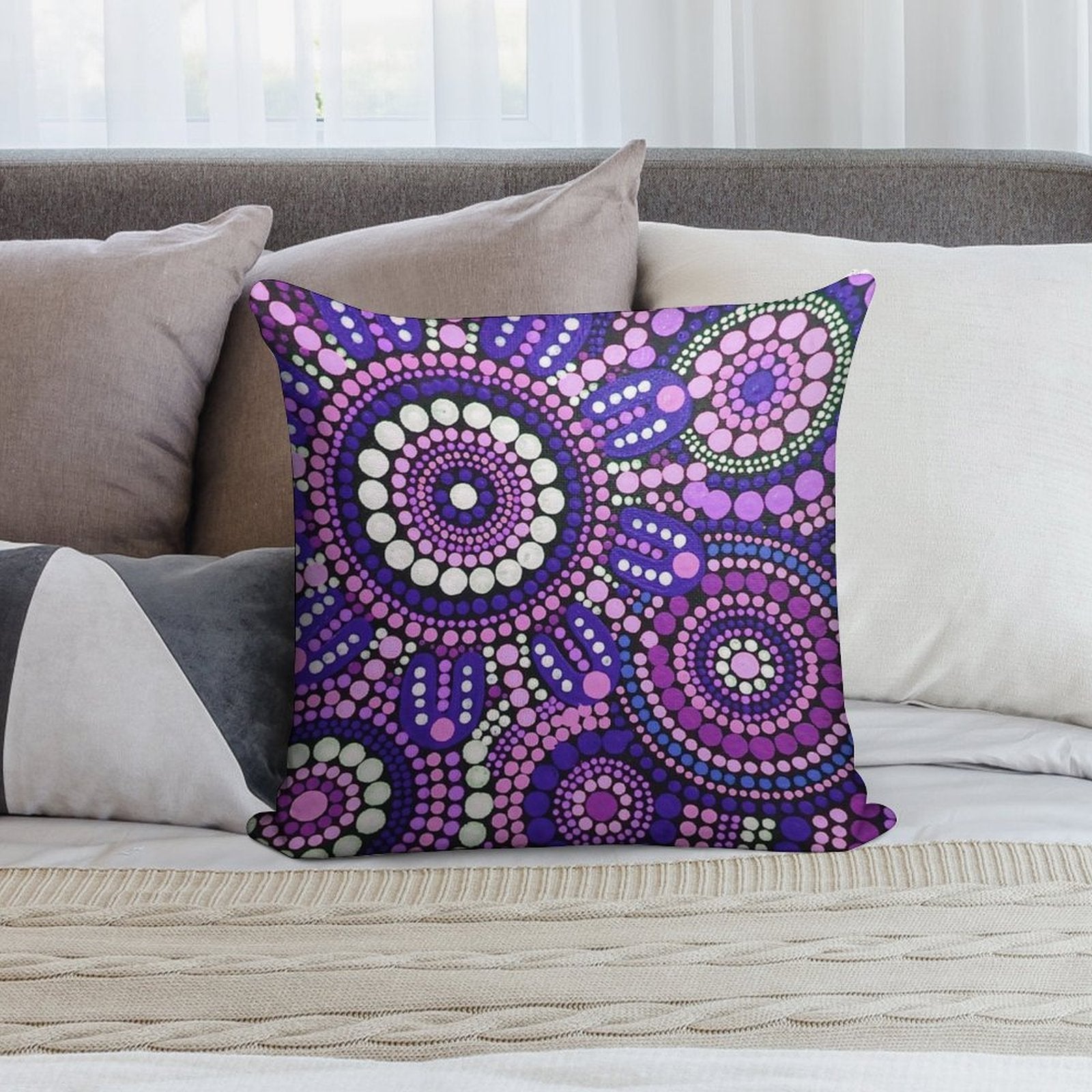 Aboriginal Art Purple Pattern Family Gathering Soft Anti-Pilling Throw Pillow