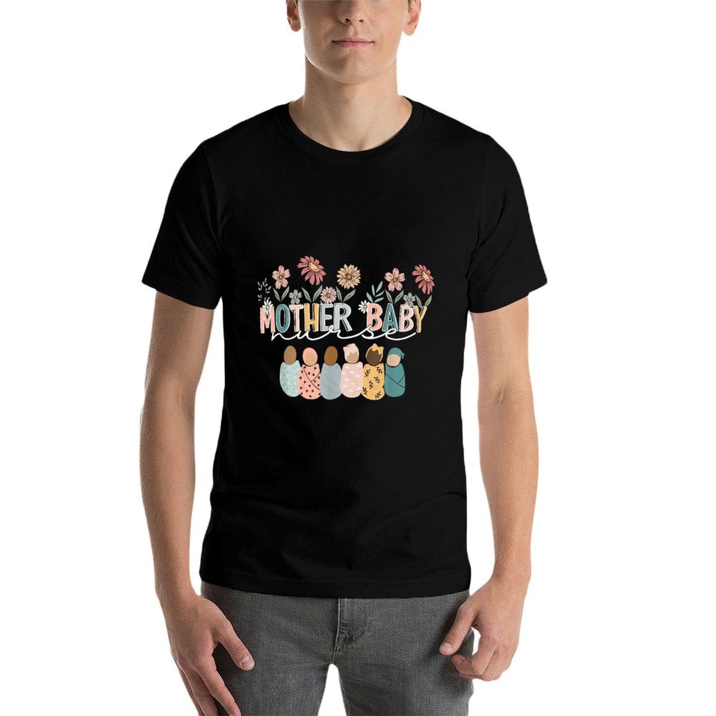 Retro Floral Mother Baby Nurse Womens Nurse Week  Wrinkle-resistant T-Shirt