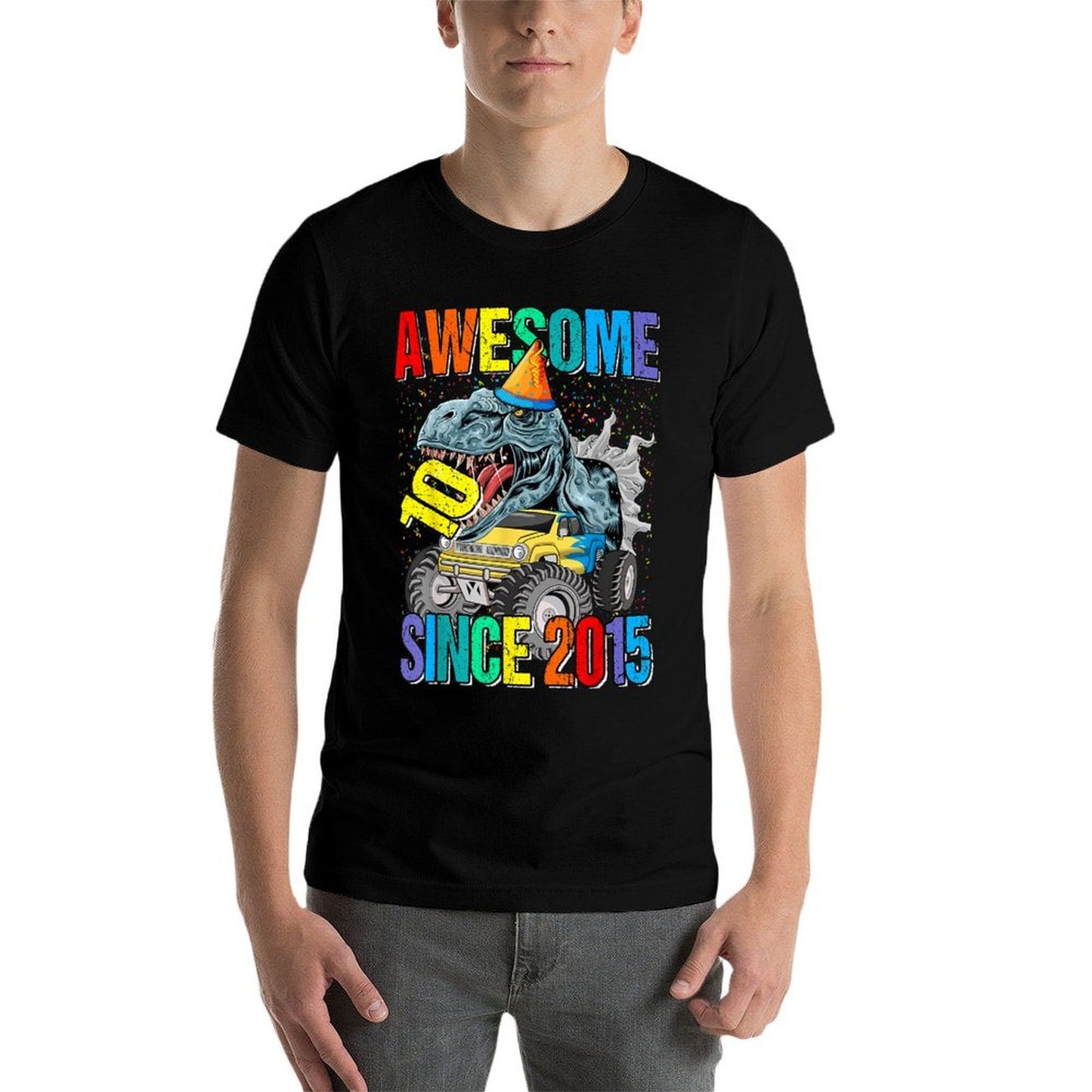 10 Awesome Since 2015 Dinosaur Monster Truck 10th Birthday Moisture-wicking T-Shirt