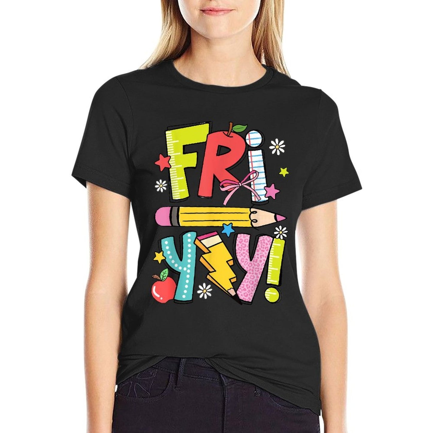 Retro Teacher Fri-Yay Dalmatian Teacher Team Back To School Men Women Girls Kids  Rolled Sleeves T-Shirt