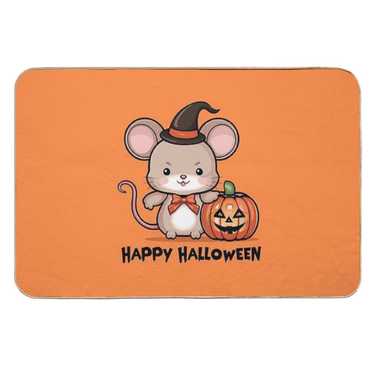 The Halloween Mouse And A Carved Pumpkin, Cute And Funny Cartoon Image Fade-Resistant Bath Mat