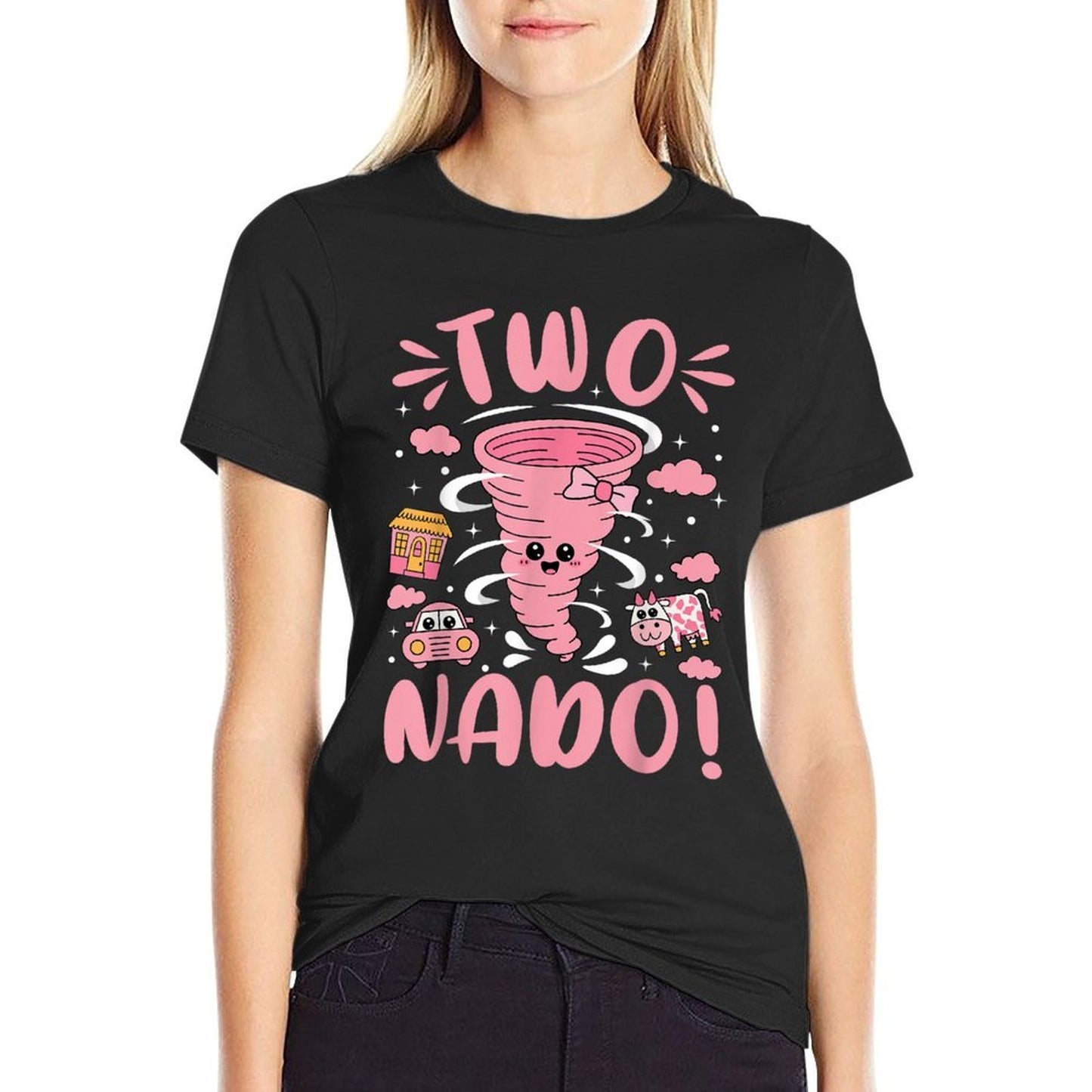 Two Nado Cute Birthday Tornado Girl Bow 2 Years Old Kids Odor-resistant T-Shirt