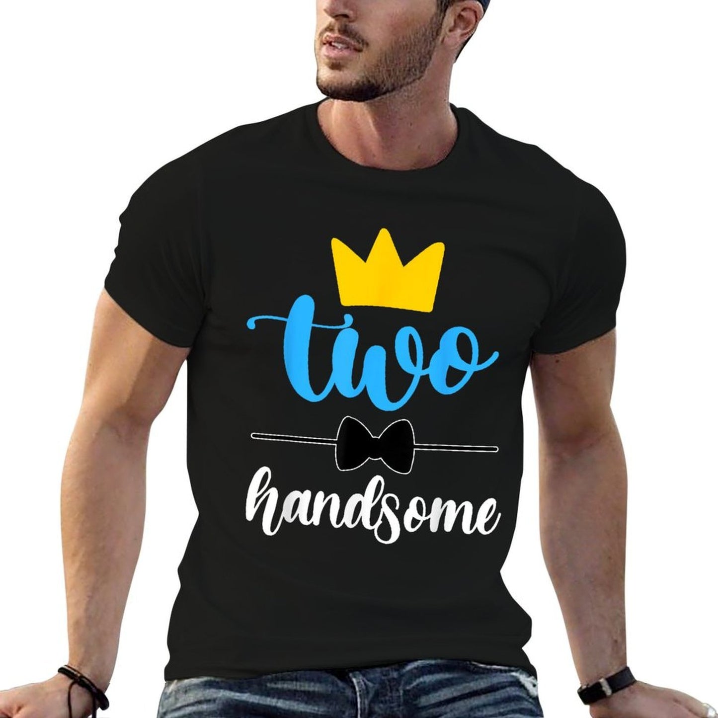 Two Handsome Toddler 2nd Birthday Outfit Boy 2 Yrs Old Oversized Silhouette T-Shirt