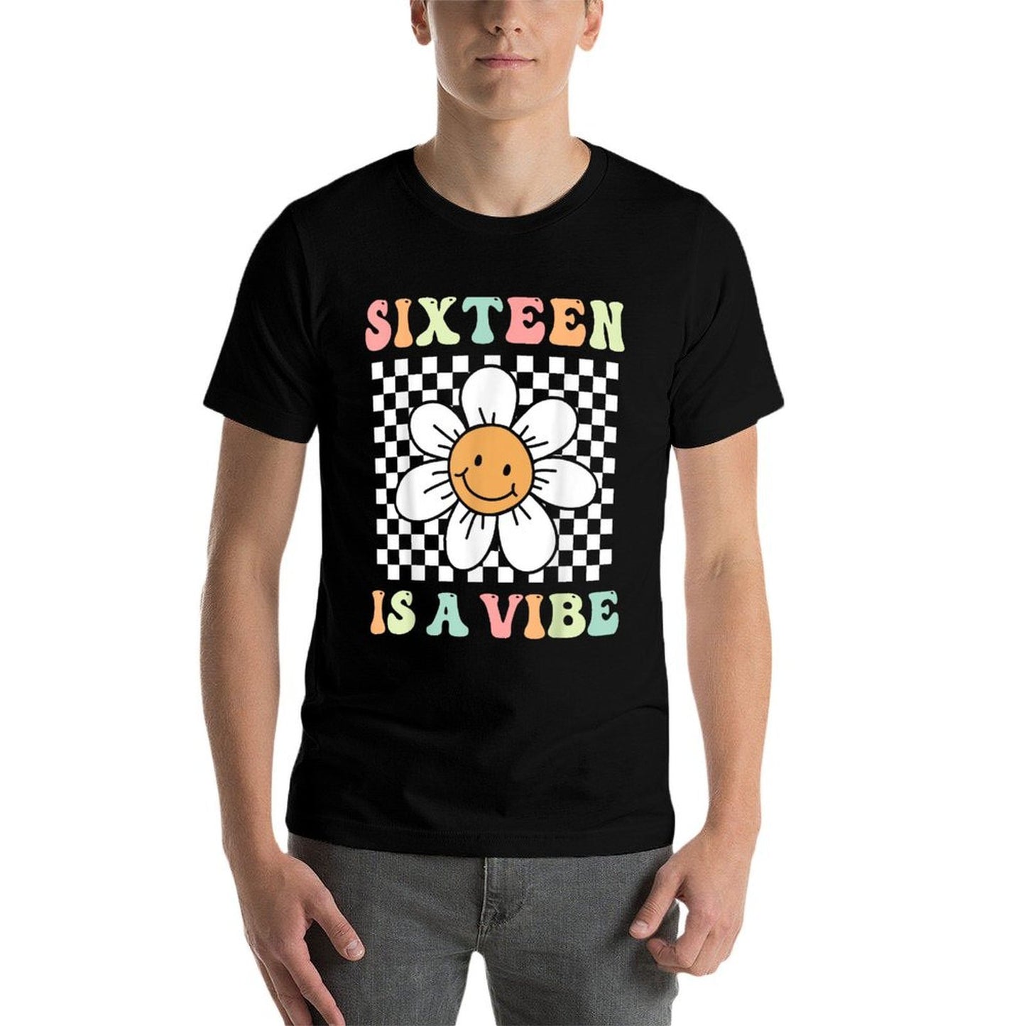 Sixteen Is A Vibe Groovy 16th Birthday Party Daisy Flower Fade-proof Color T-Shirt