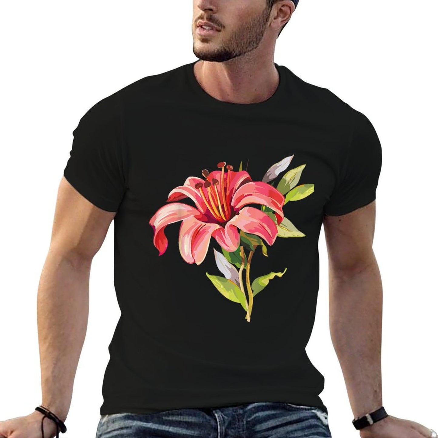 Variety of Lillies Graphic Flower Print Flowered  Fade-proof Color T-Shirt