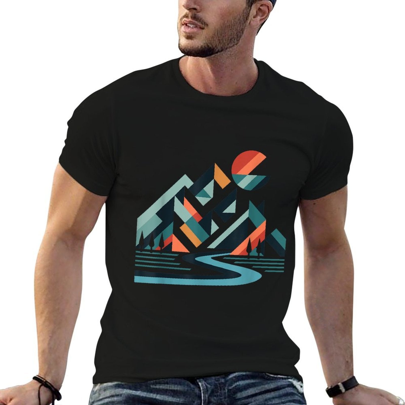 Abstract Modern Geometric Mountain Landscape Art  Slim-fit Cut T-Shirt