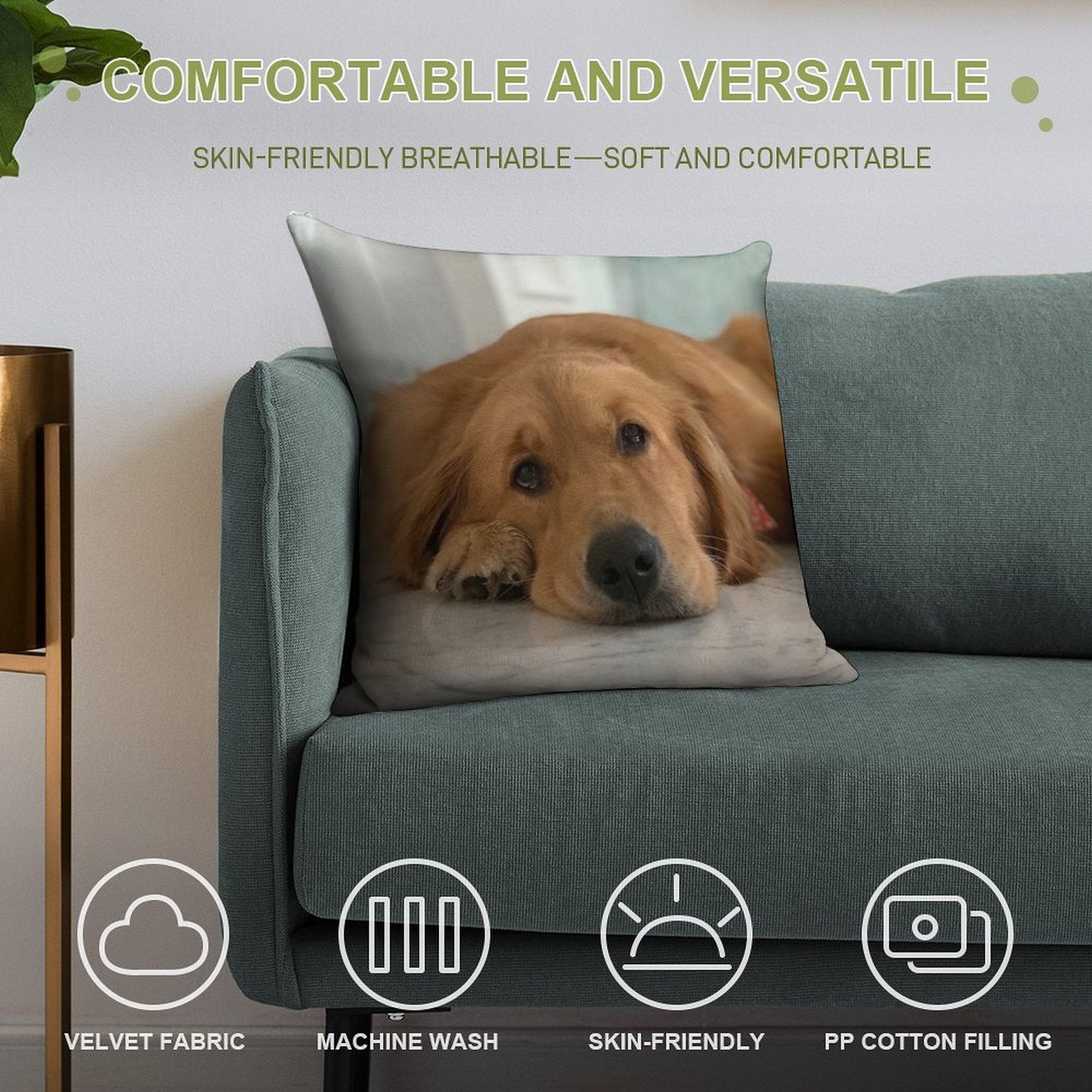 Golden Retriever Soft Home Decor Throw Pillow