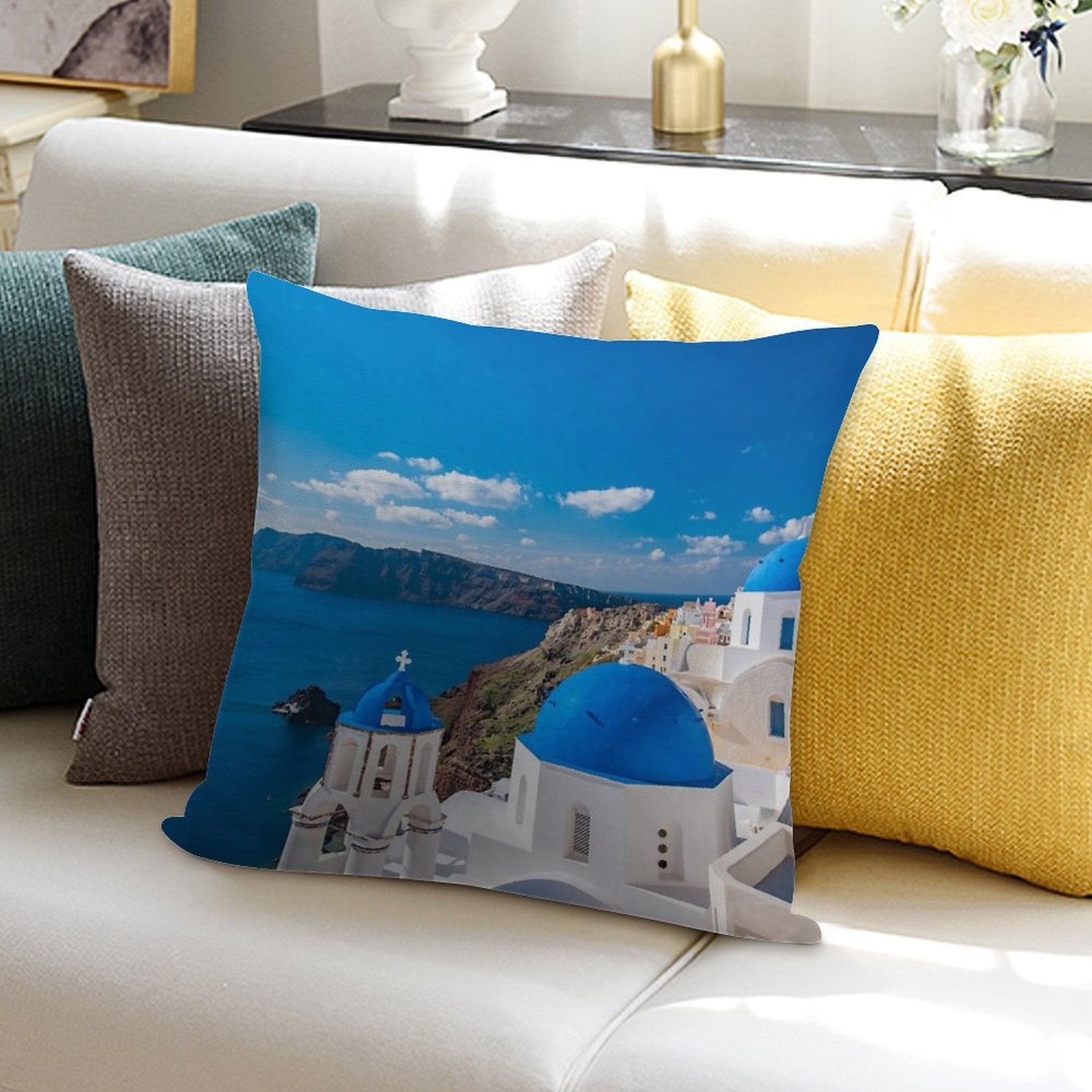 Santorini Greece Soft Anti-Pilling Throw Pillow