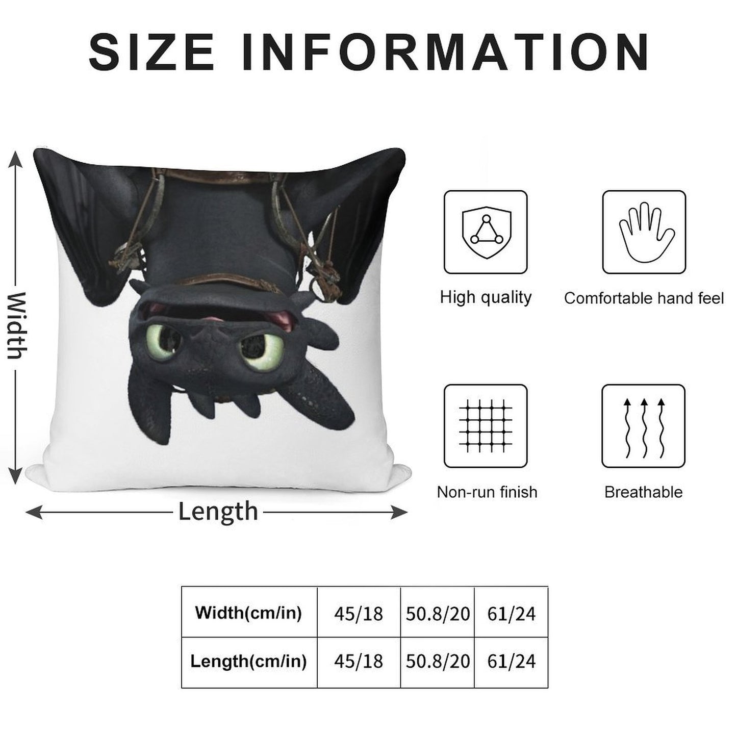 Toothless Soft Hidden Zipper Throw Pillow