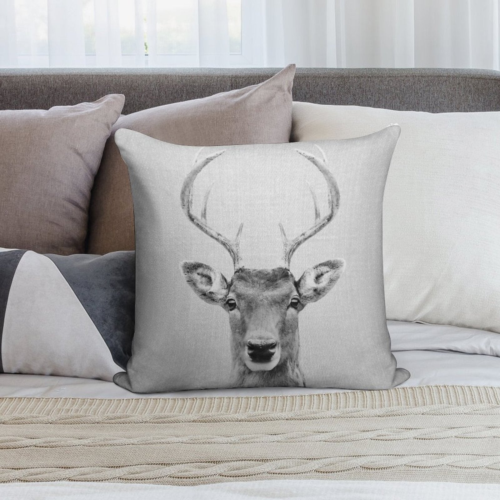 Deer 2 - Black & White Soft Washable Throw Pillow