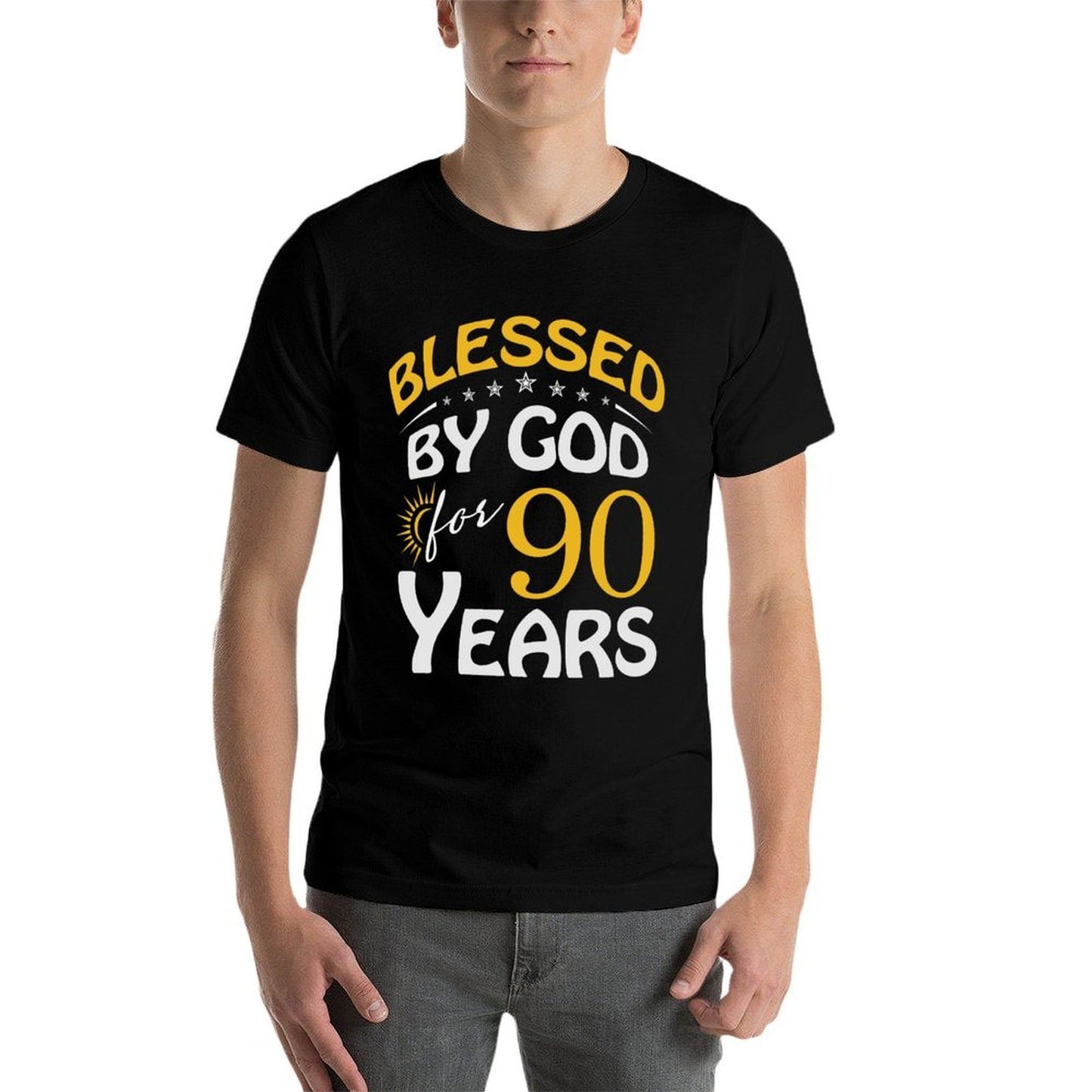 Vintage Blessed by God For 90 Years Old Happy 90th Birthday Wrinkle-resistant T-Shirt