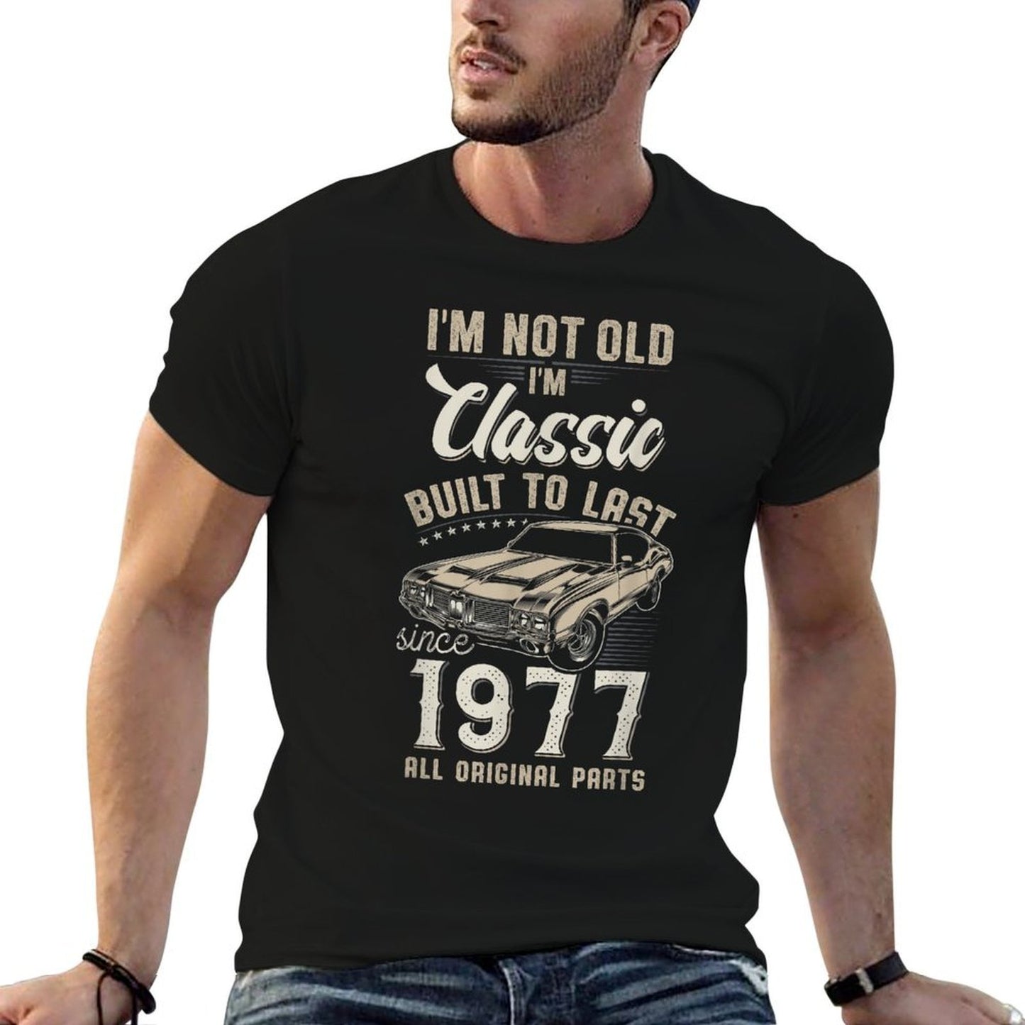 48th Birthday Born in 1977 Classic Car  Rolled Sleeves T-Shirt