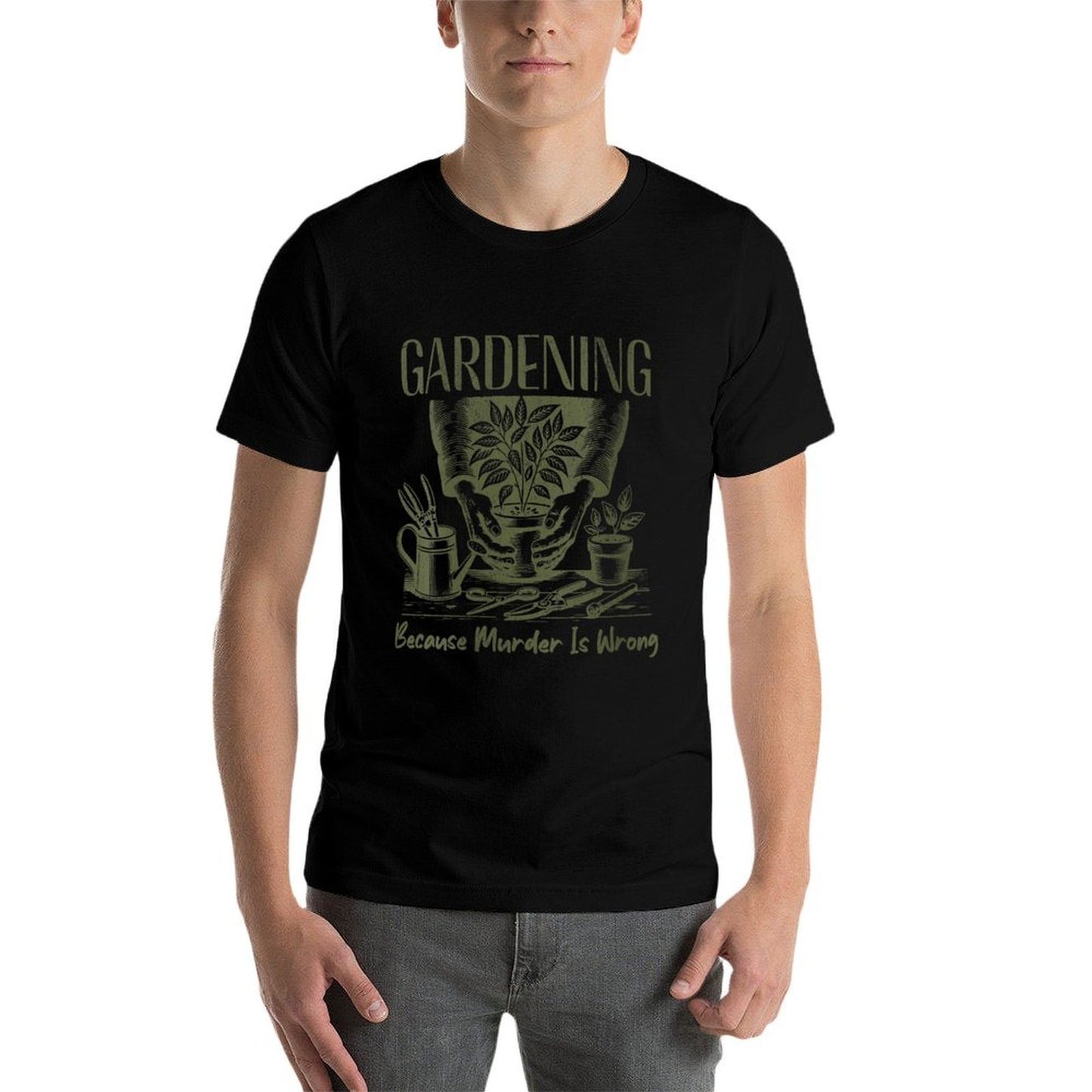 Womens Gardening Because Murder Is Wrong Ironic Gardening Funny Moisture-wicking T-Shirt