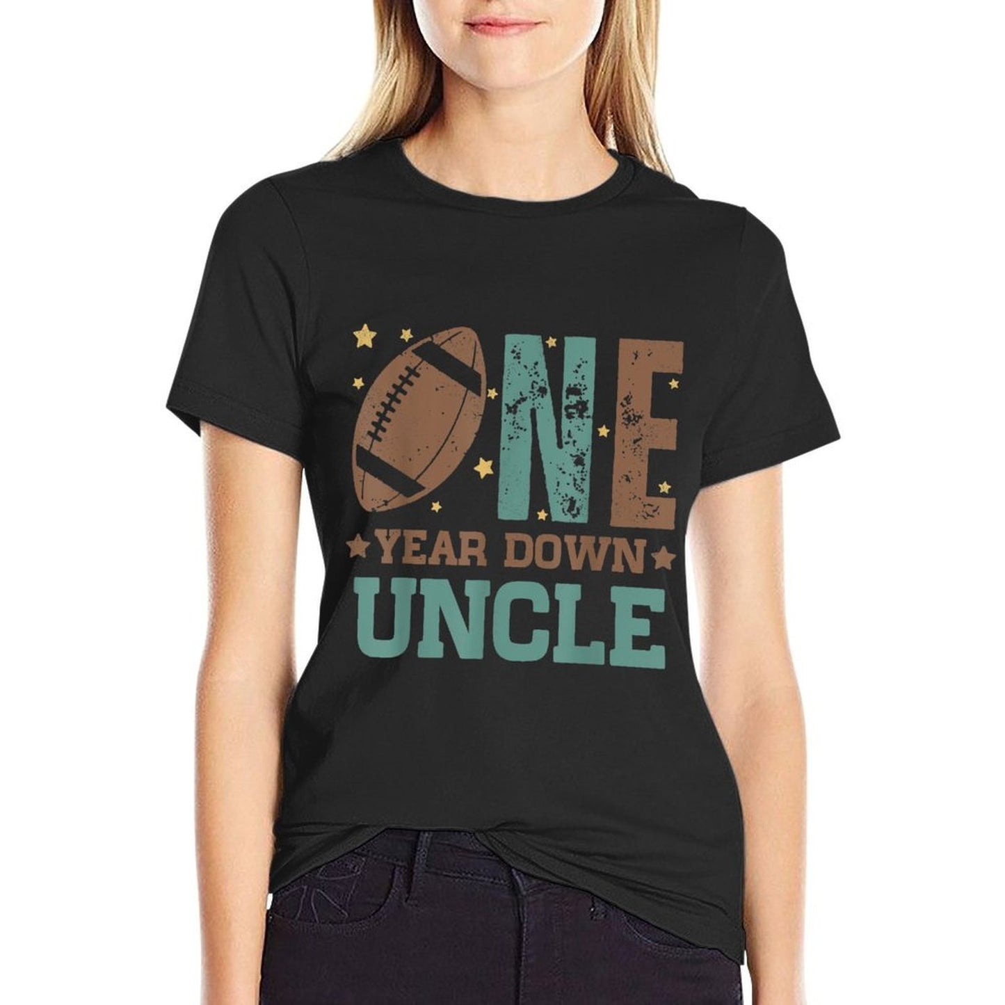 Uncle of The 1 Year Old Football 1st Year Down Birthday Ribbed Collar T-Shirt