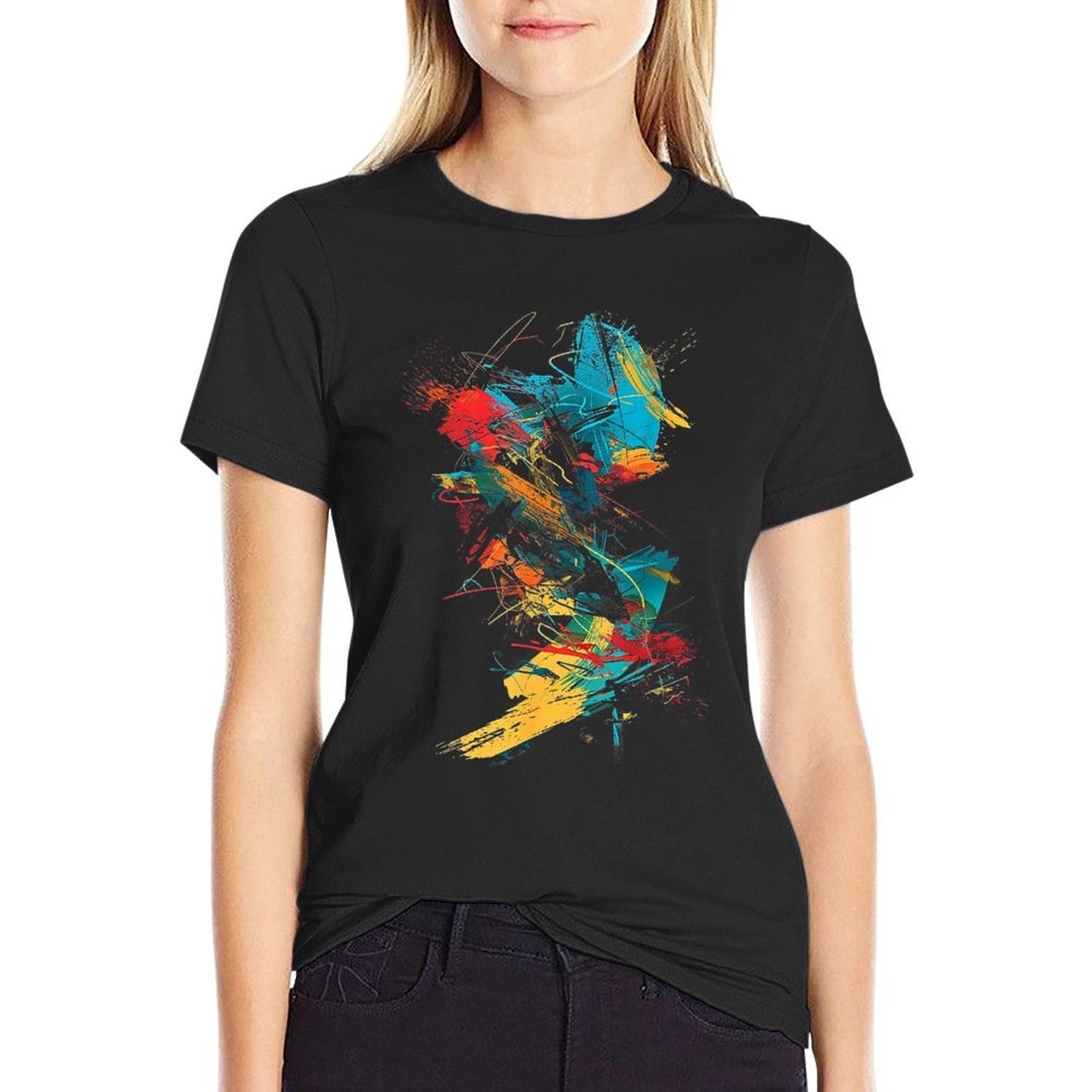 @rtY Art Drawing Graphic Colorful Abstract Painting, Small, Black  Graphic-printed T-Shirt