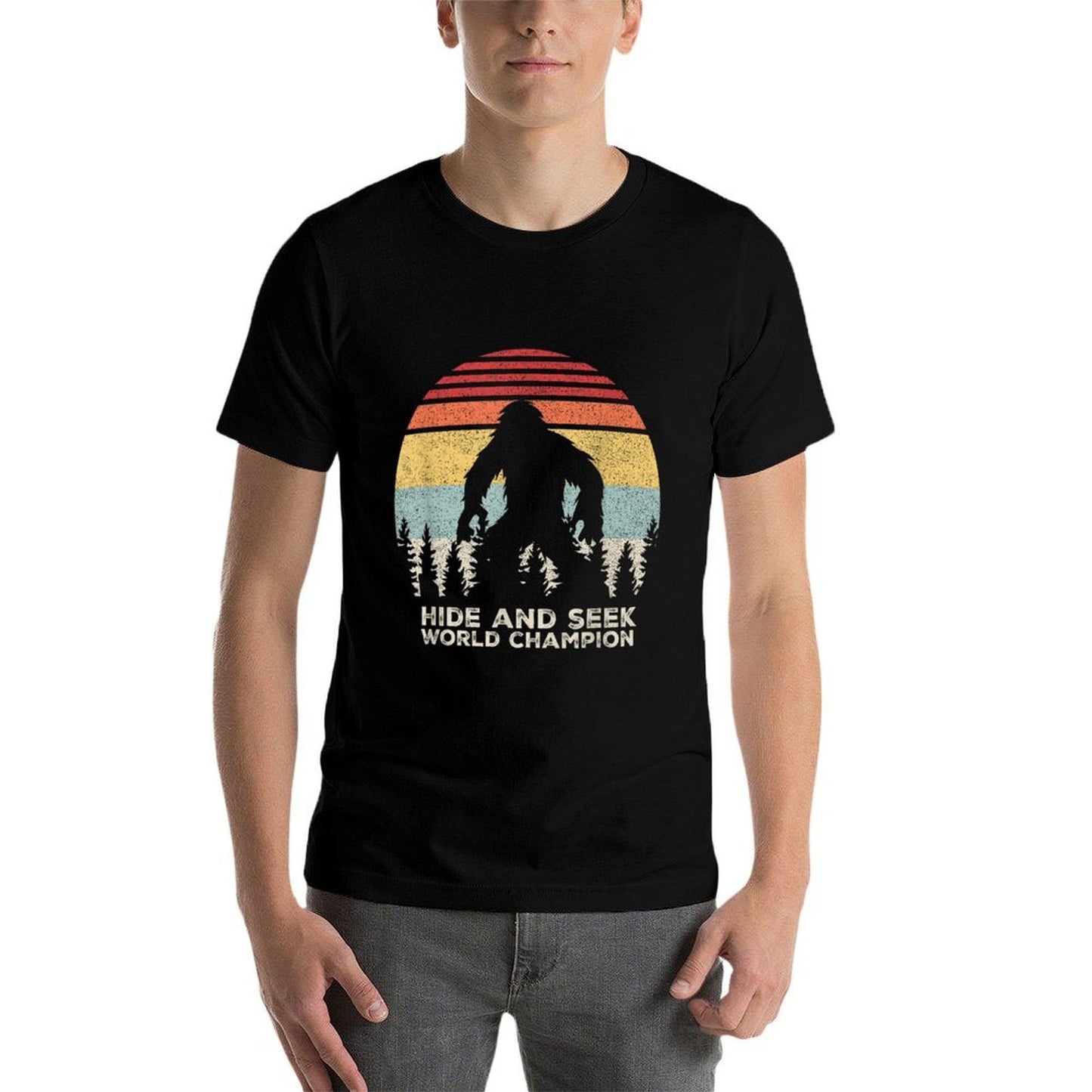 Retro Hide  Seek Champion Funny Sasquatch Bigfoot  Slim-fit Cut T-Shirt
