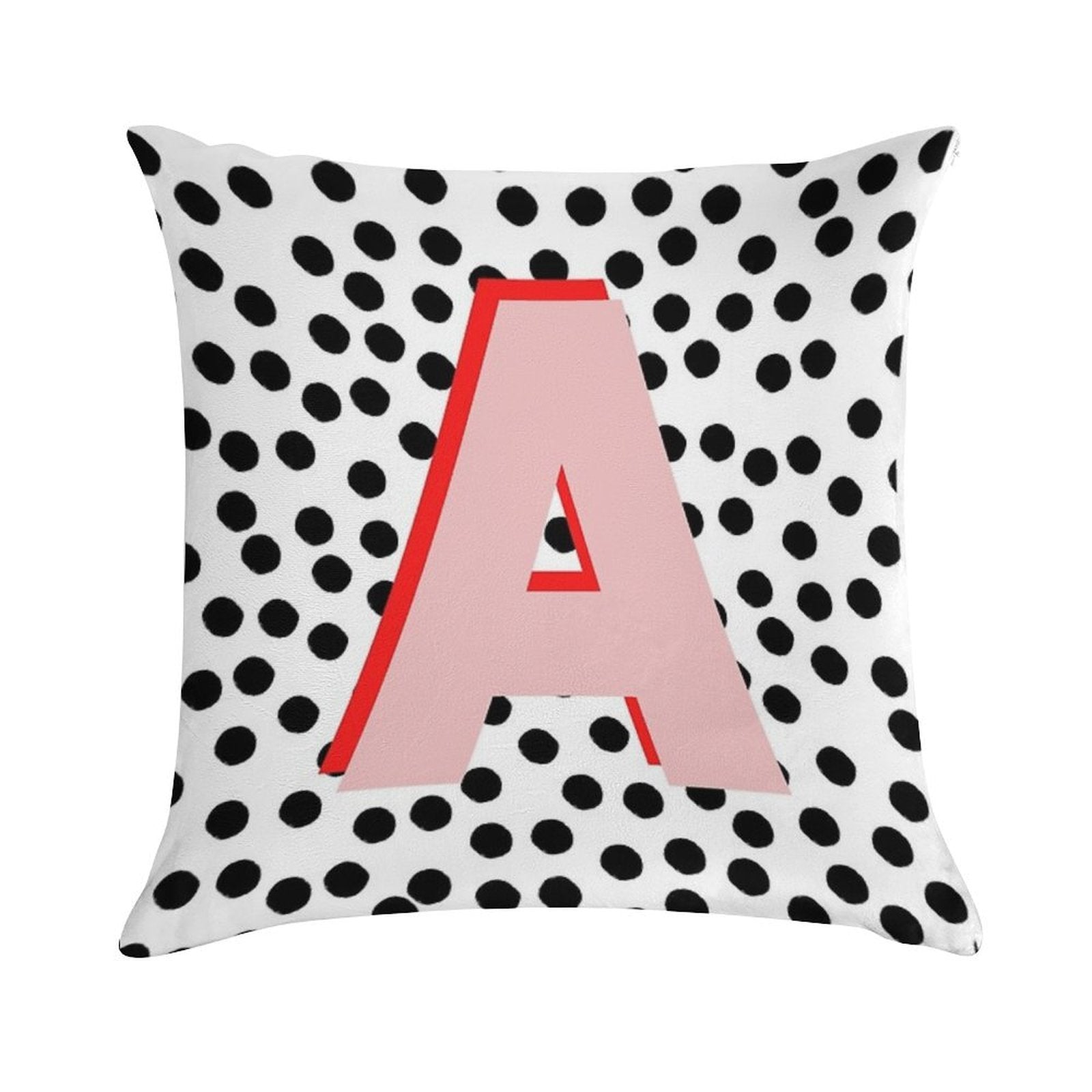 Black & White Dalmatian Print Spots With Pink Letter A Soft Durable Construction Throw Pillow