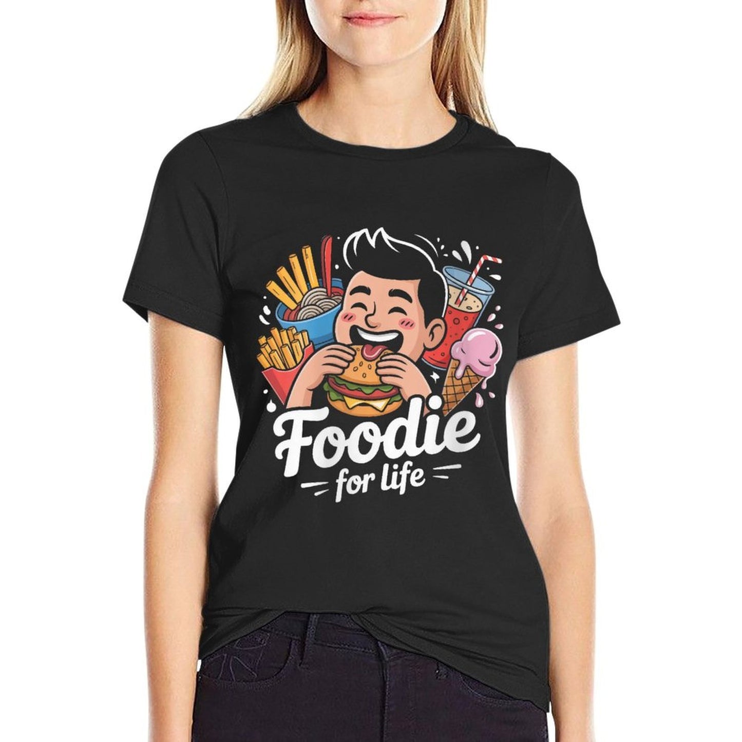 Womens Foodie for Life Funny Cartoon Snack Lover Vintage-inspired T-Shirt