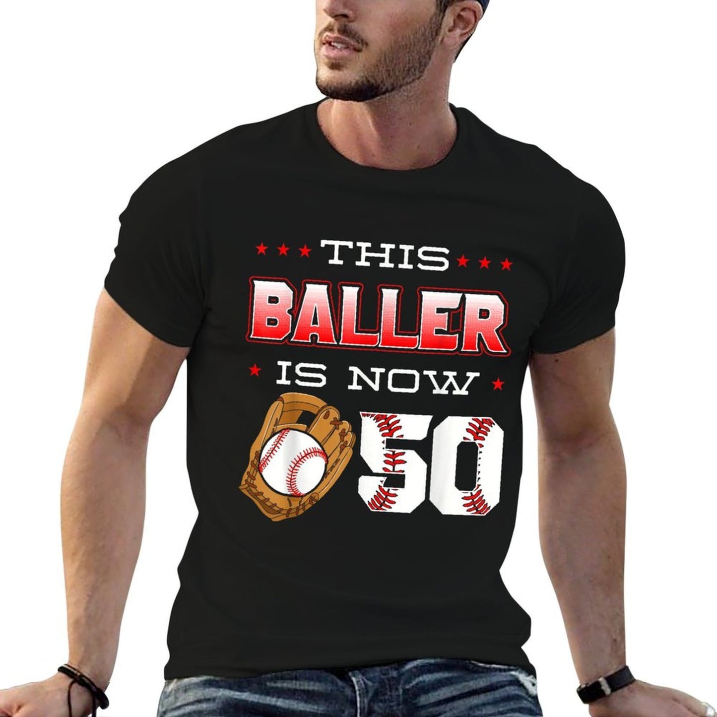 This Baller Is Now 50 Baseball Birthday Theme Party 50th Slim-fit Cut T-Shirt