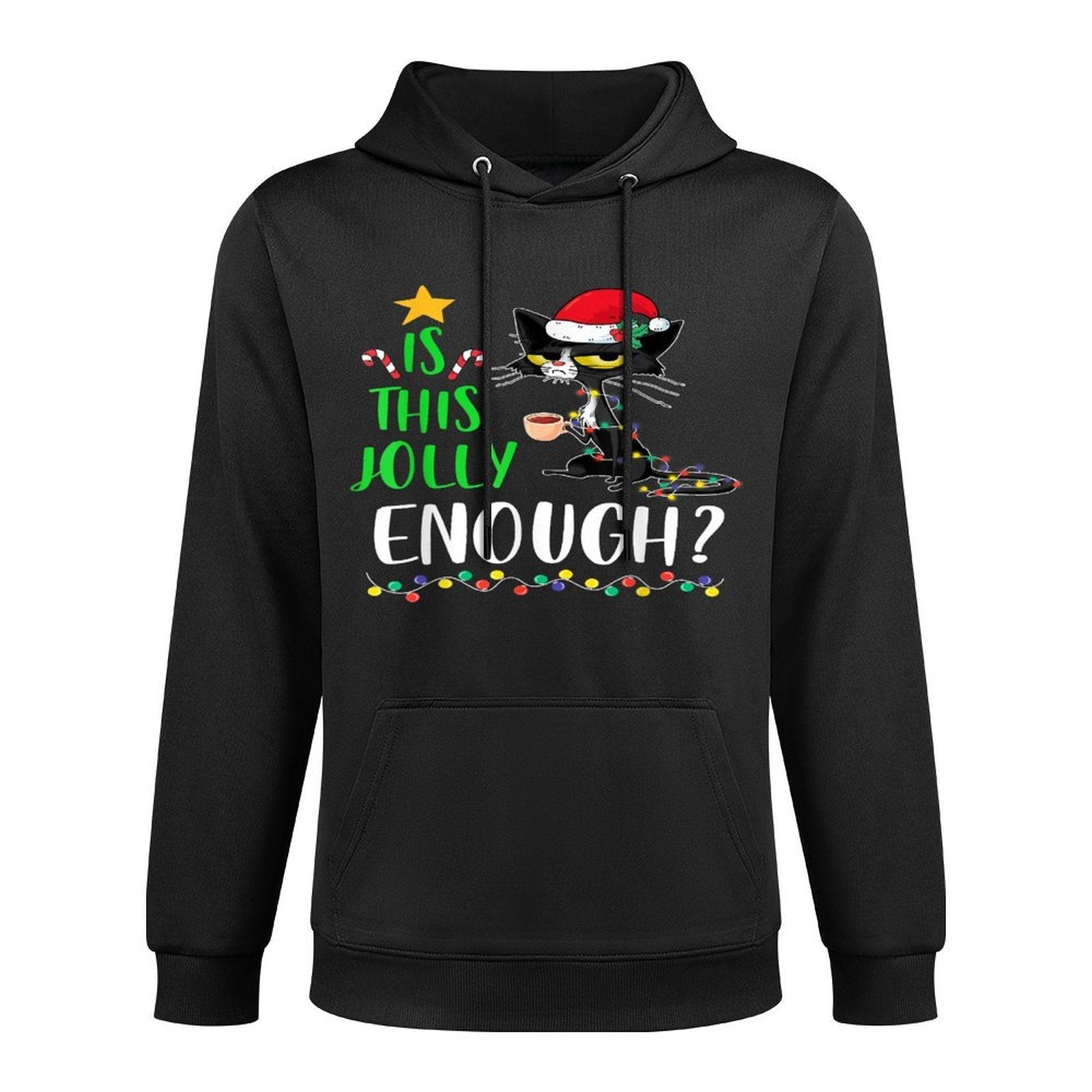 Is This Jolly Enough Black Cat Merry Christmas Xmas Funny Medium-Weight Fabric Hoodie
