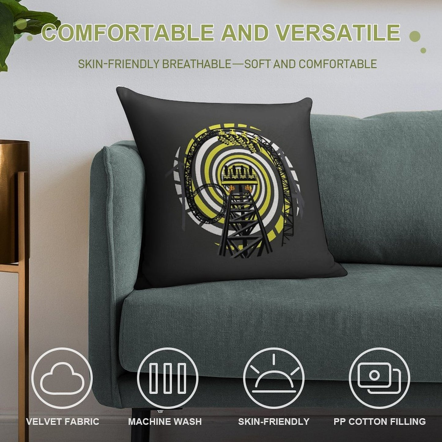 SMILE FOREVER Shirt Design - Black And Yellow Gerstlauer Infinity Coaster Soft Fade-Resistant Throw Pillow