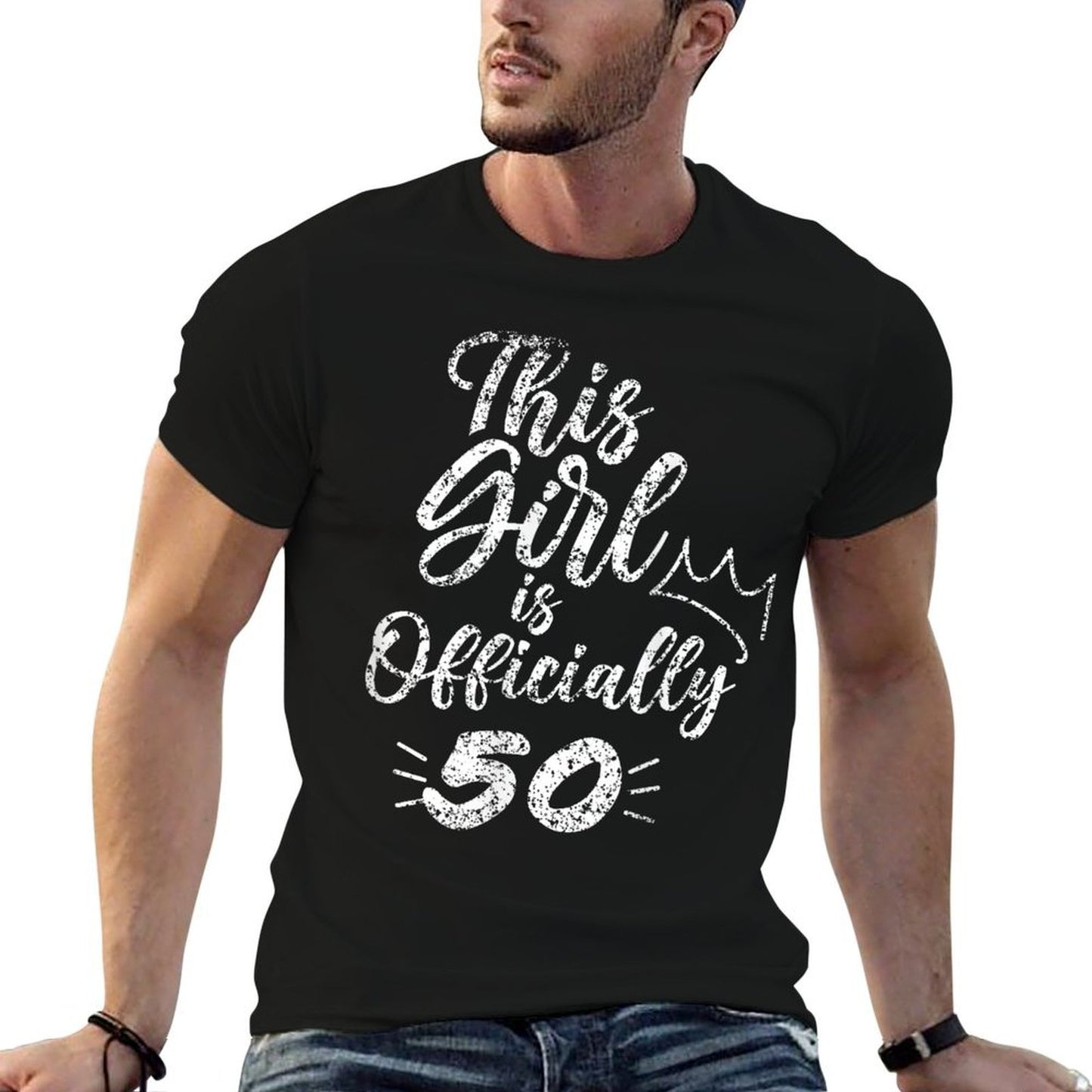 This Girl Is Officially 50 Fifty 50Th Fiftieth Cute Birthday Ribbed Collar T-Shirt