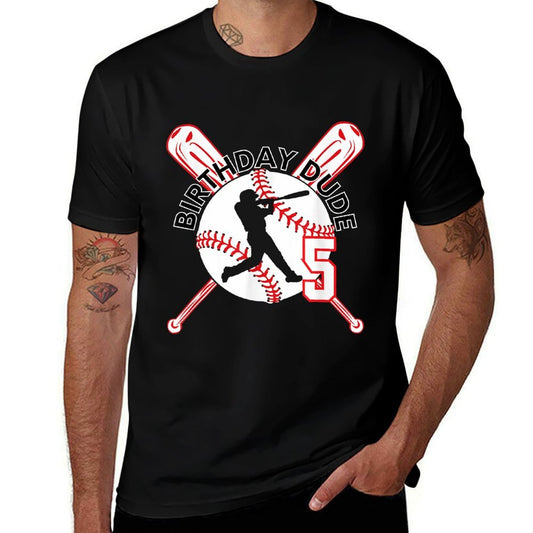 5 Year Old 5th Birthday Dude Boys Baseball Party Outfit  Stretchy T-Shirt