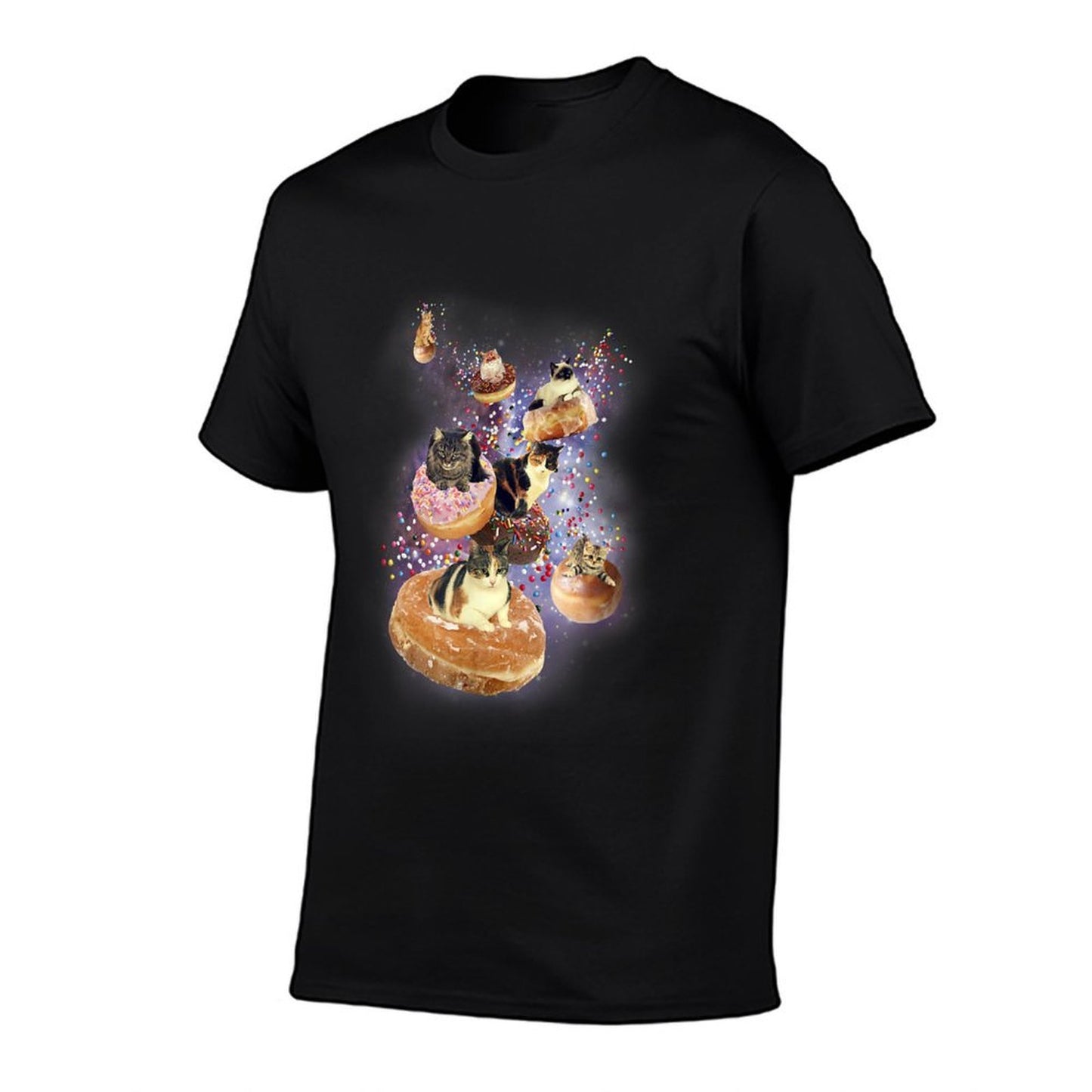 Trendy Cats Flying On Donuts In Space Trendy Pattern T-Shirt