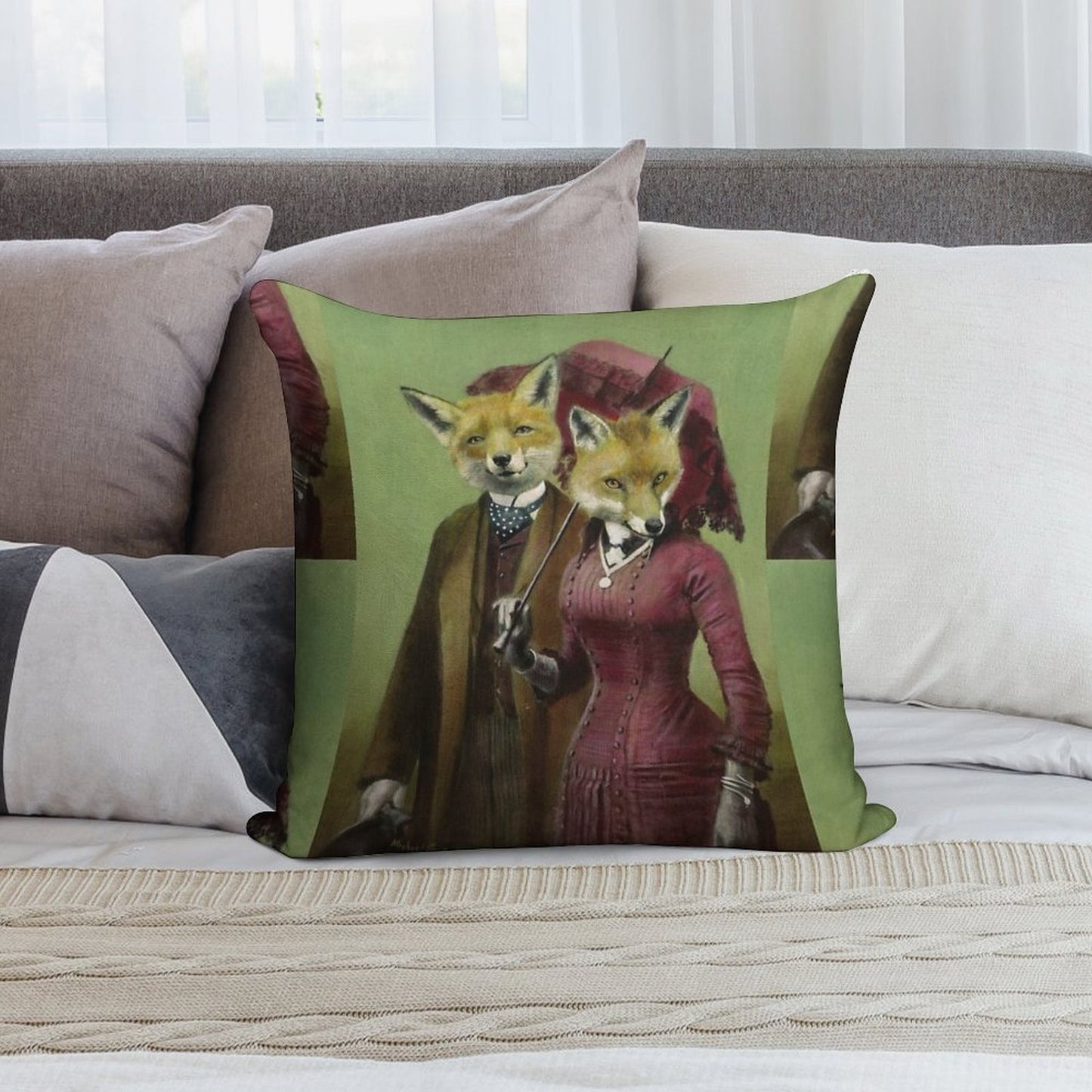 Victorian Fox Couple Soft Style Accent Throw Pillow