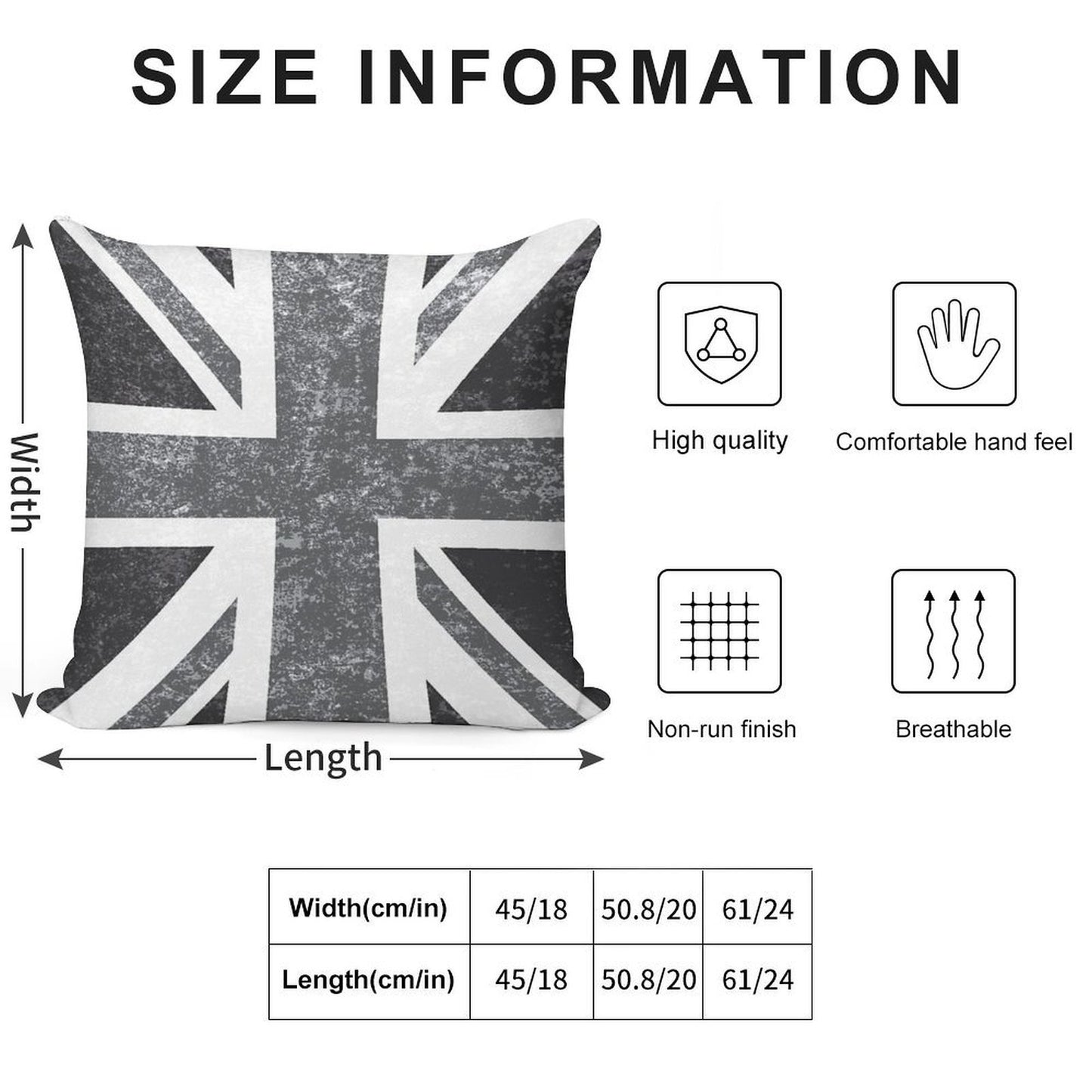 Union Jack Vintage Grayscale - United Kingdom Flag Soft Short Plush Fabric Throw Pillow