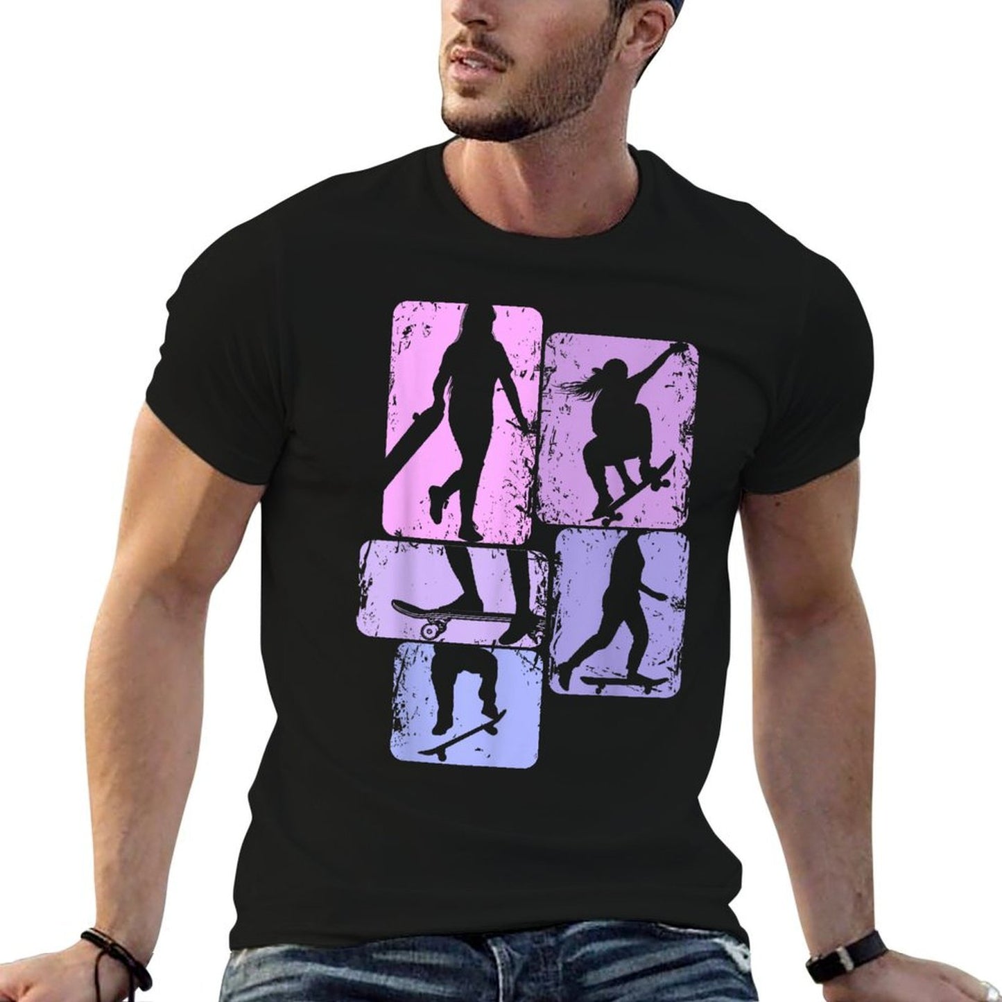 Skateboarder Skater Girl Skateboarding Kids Oversized Silhouette T-Shirt