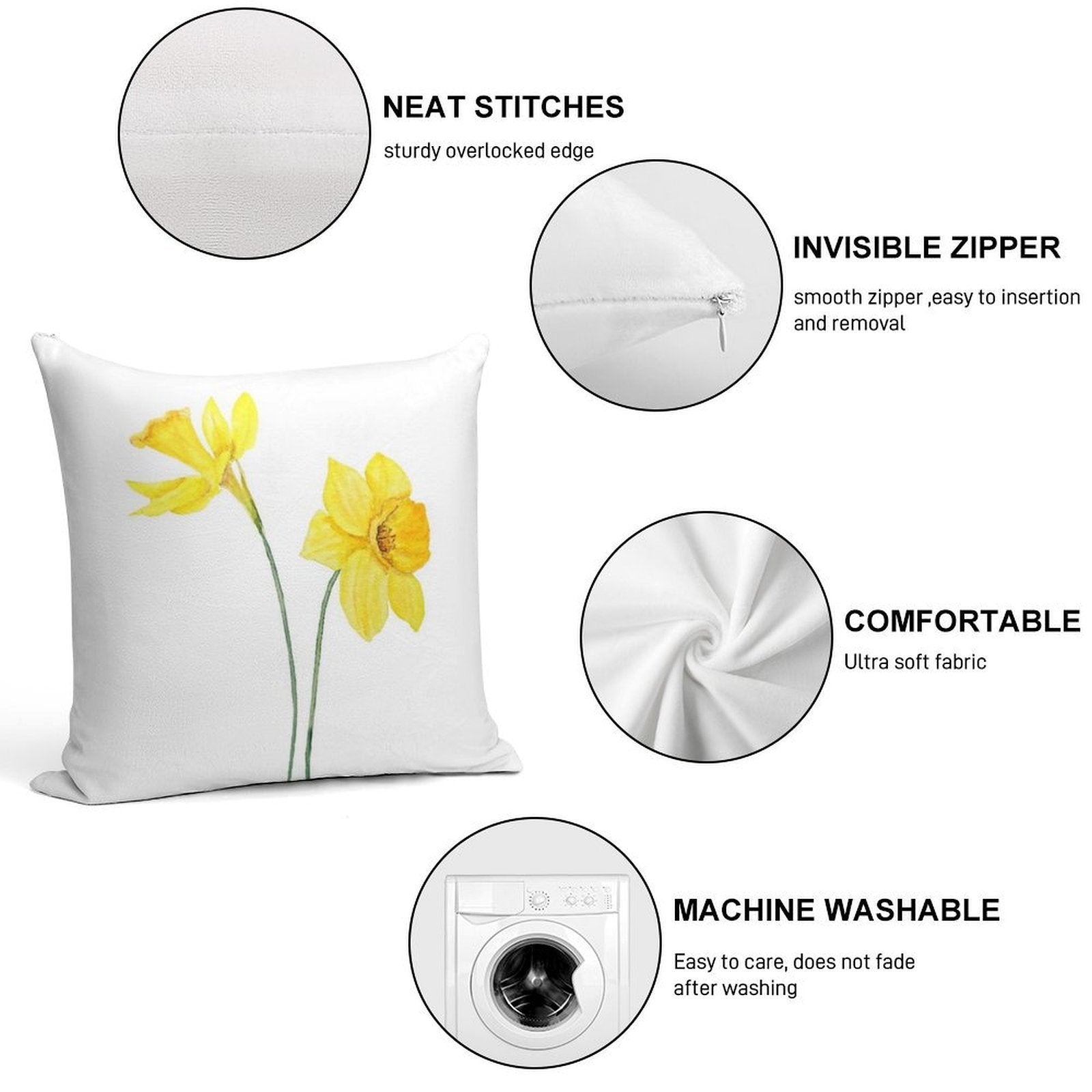 Hand Painted Yellow Daffodils Watercolor Painting Soft Bedroom Essential Throw Pillow