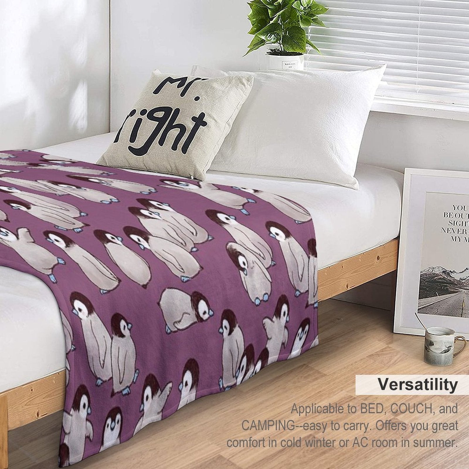 Penguin Pattern Sustainable Throw Blanket