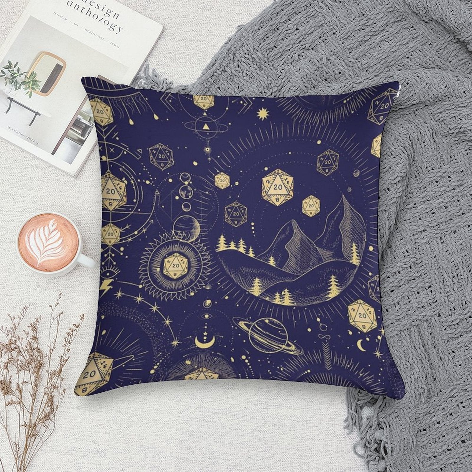DND CELESTIAL DICE, D20 Stars Constellations Pattern Night Sky Soft Reinforced Edging Throw Pillow