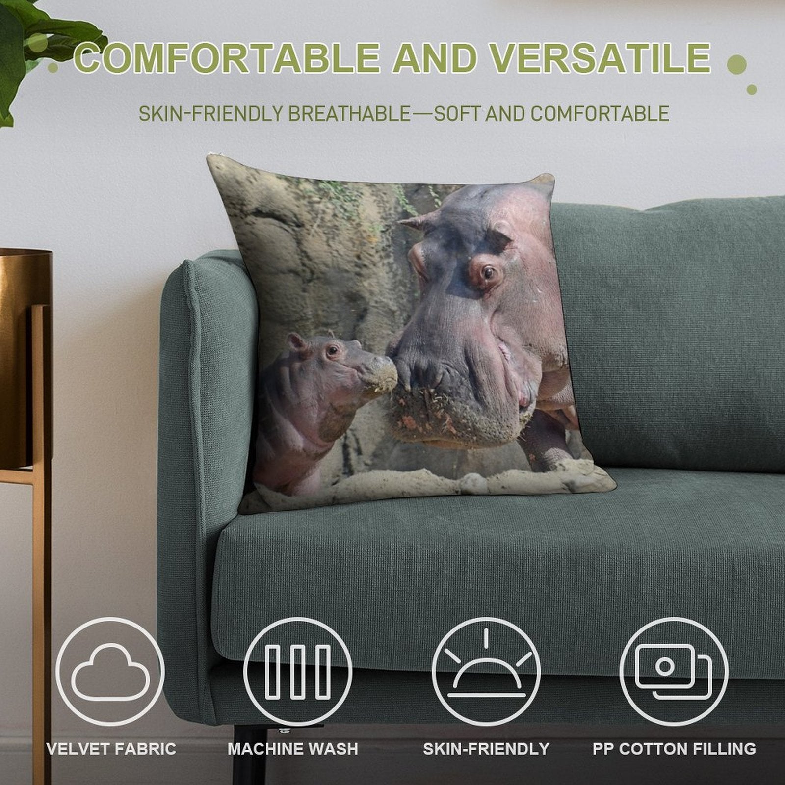 Fritz And Tucker The Hippos at The Cincinnati Zoo Soft Easy Maintenance Throw Pillow