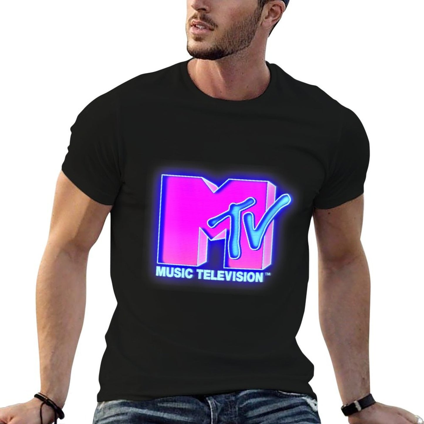 Womens MTV Bright Neon Glow Logo Retro Affordable Price T-Shirt