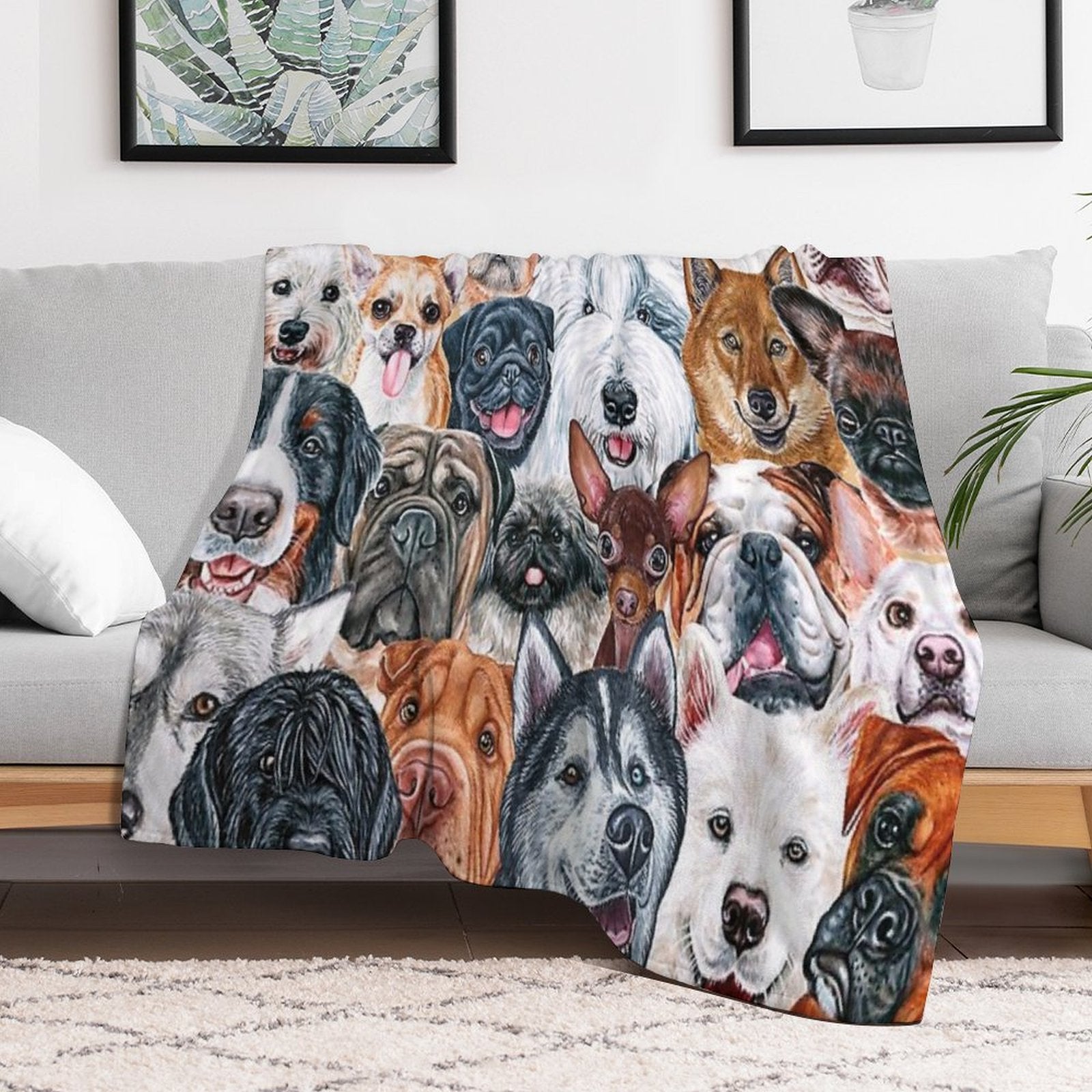 Beautiful Collage of Dogs, So Many Painted Beautiful Faces, Dogs Are The Best! Shrink-resistant Throw Blanket