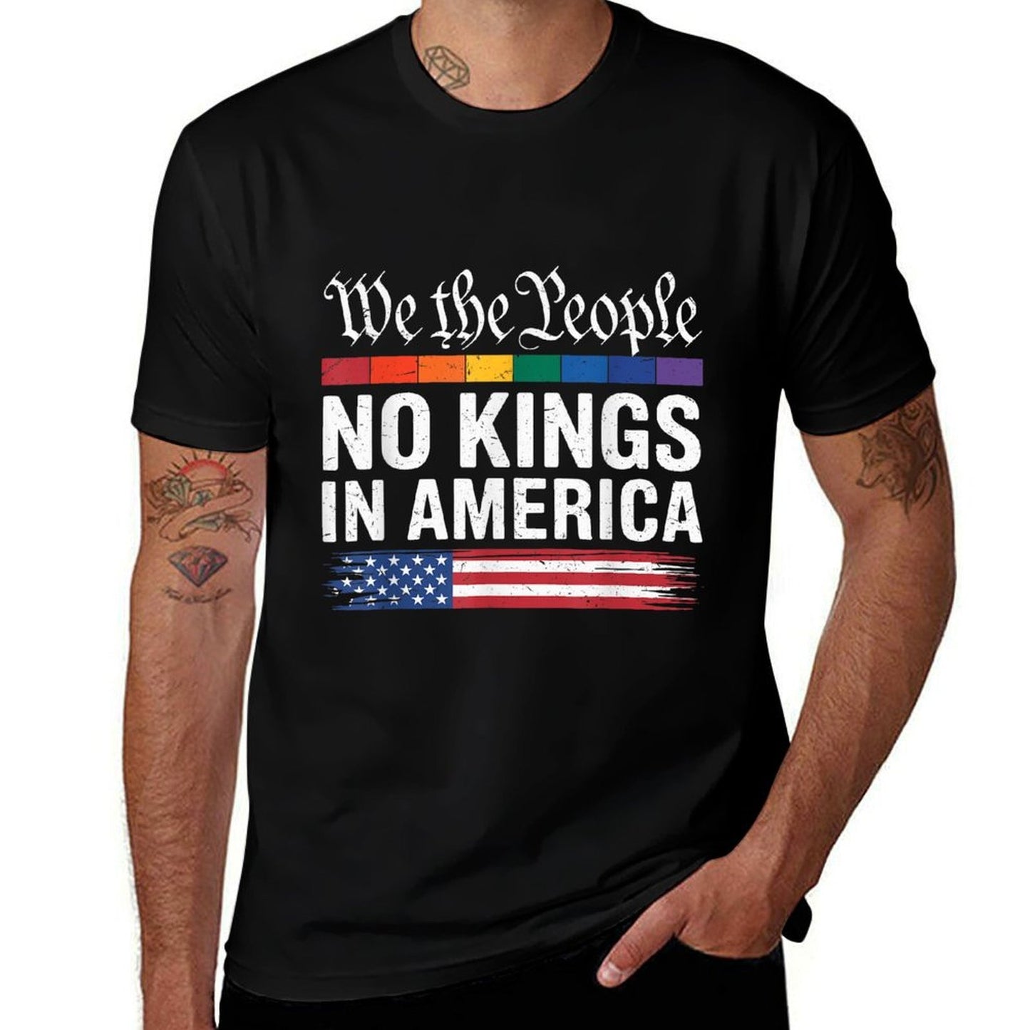 We The People No Kings In America Pro Democracy Protest Sign Oversized Silhouette T-Shirt