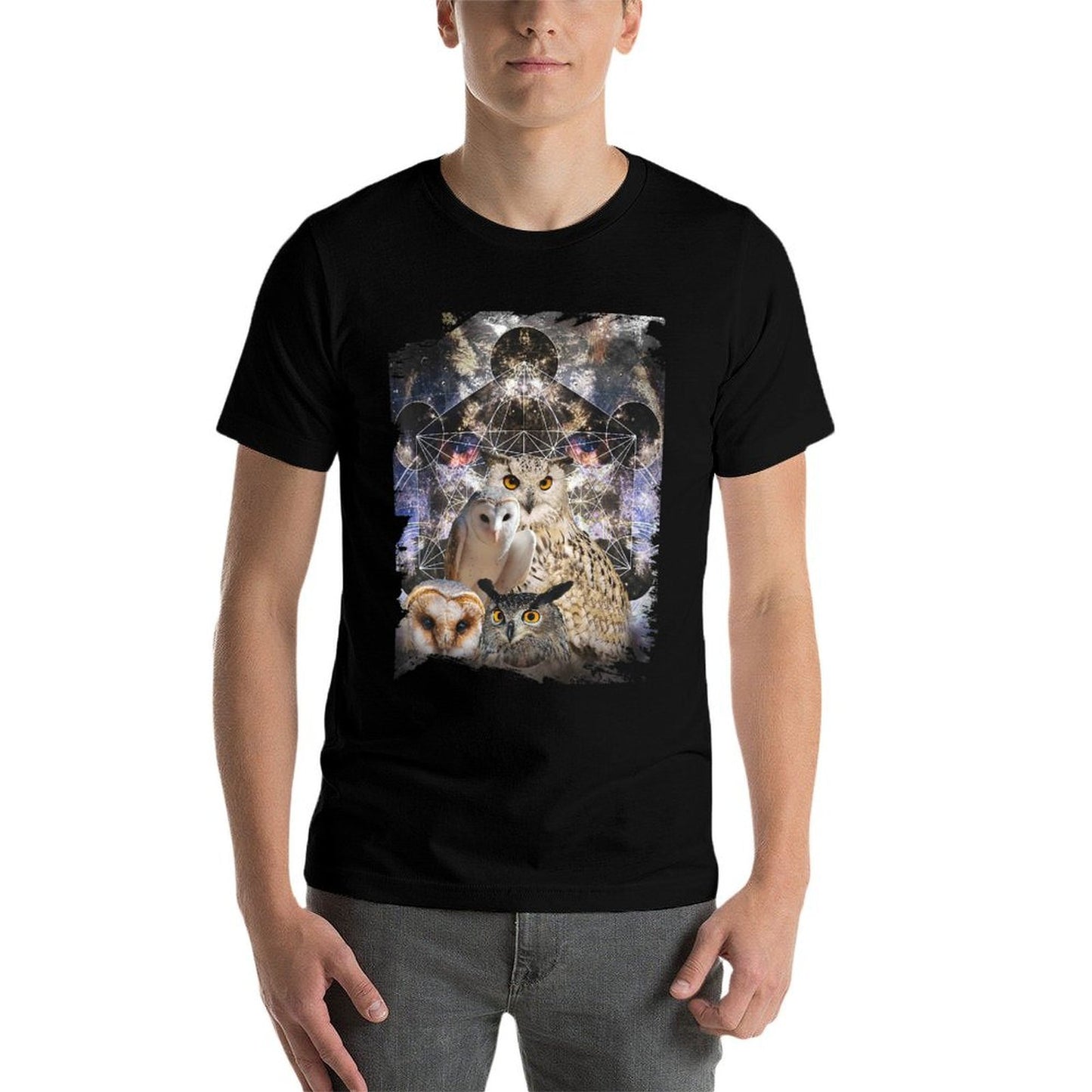 Trippy Owl Psychedelic Chakra Owls Life Flower Mandala Rave Rolled Sleeves T-Shirt