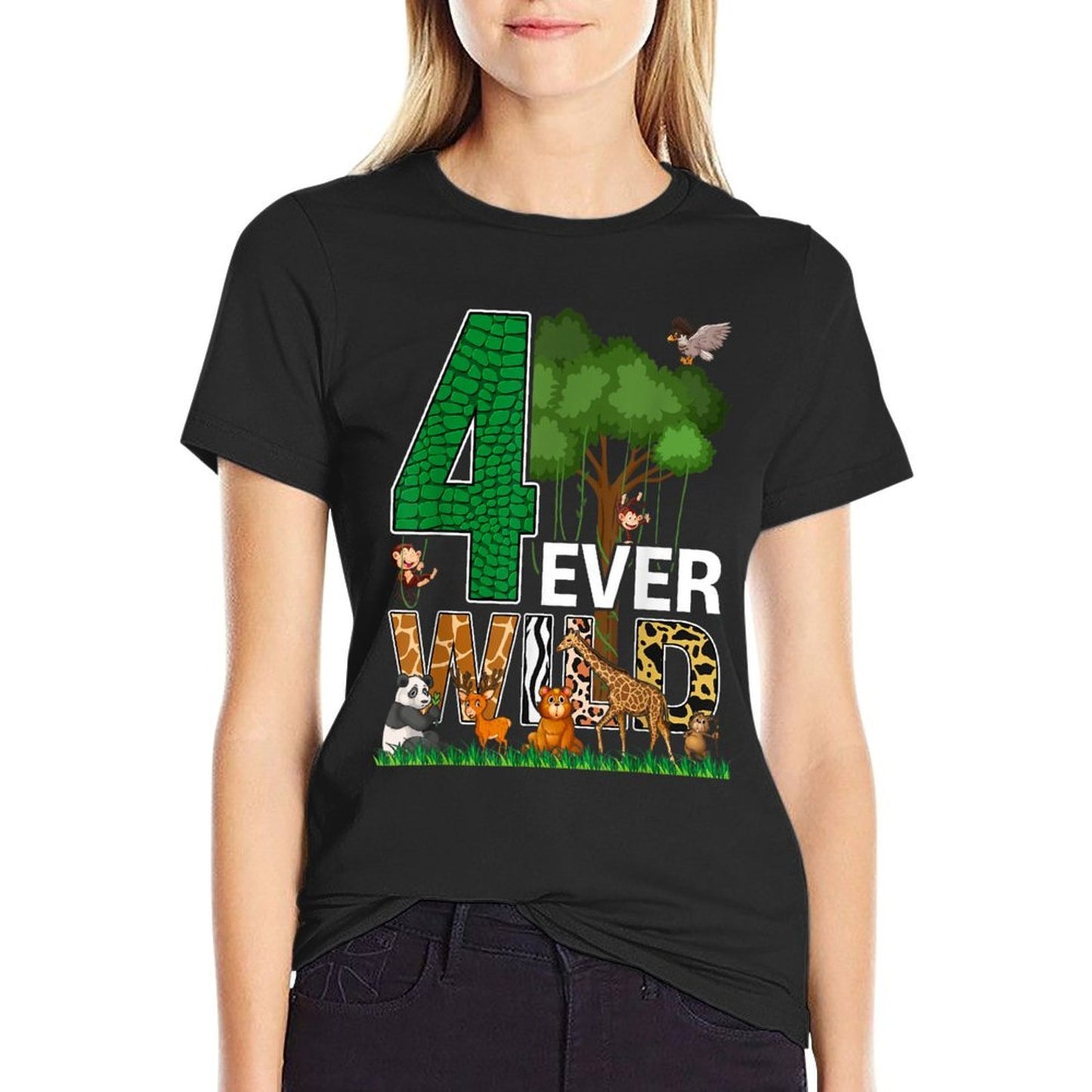 4 Ever Wild Birthday Decorations Boy Zoo 4th Birthday Party Polyester Blend T-Shirt