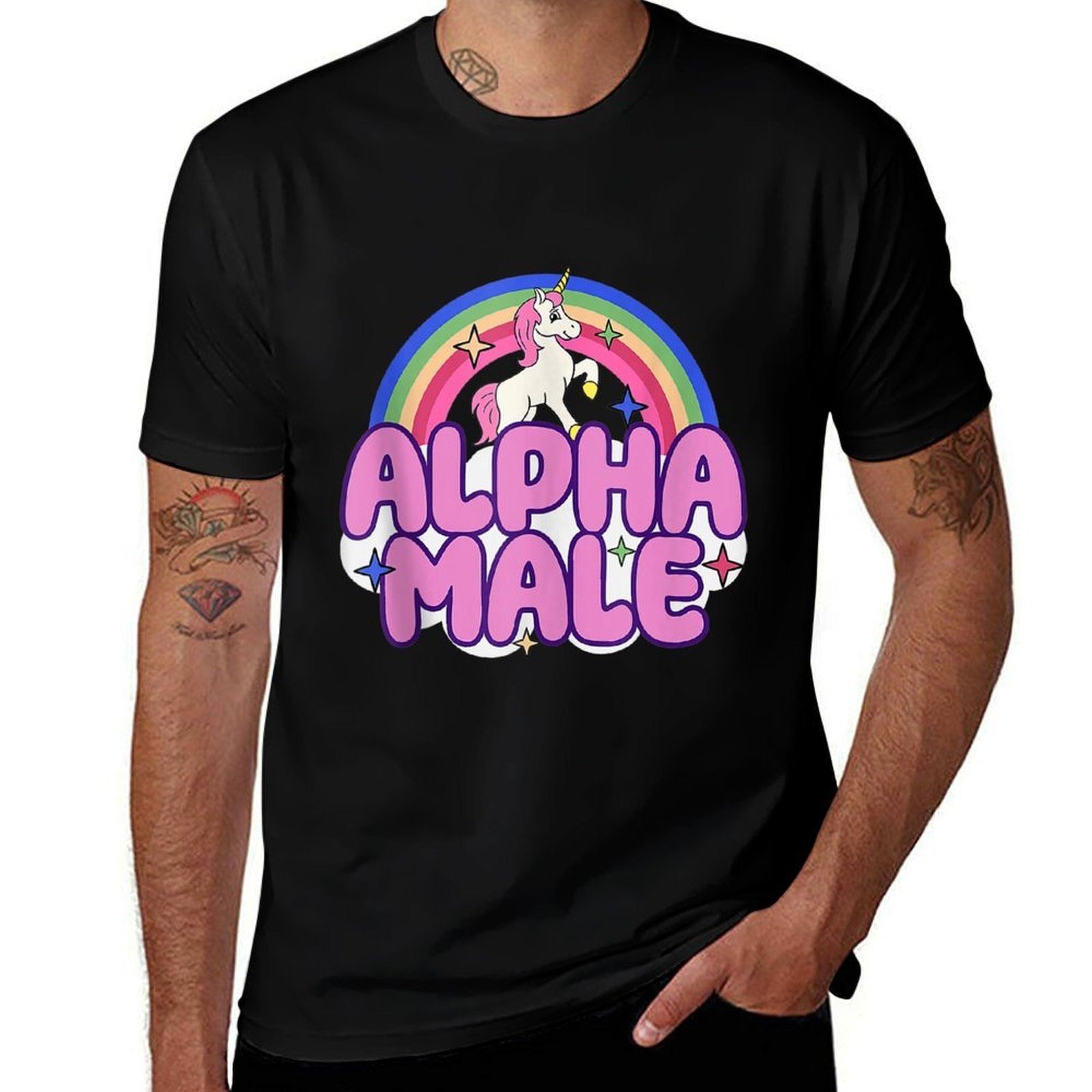 Alpha Male Unicorn Funny Sarcastic Ironic Weird Y2K Humor  Breathable T-Shirt