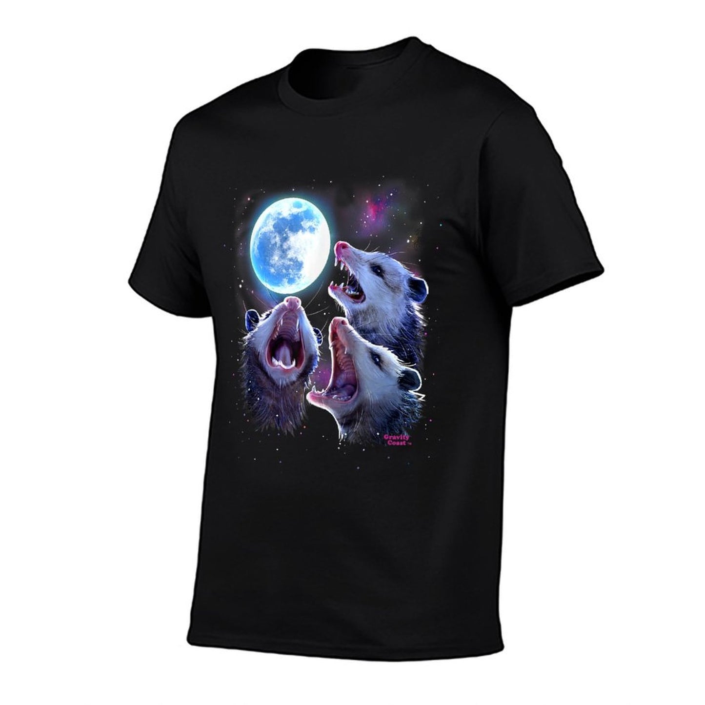 Three Opossums Howling at The Moon Funny Pet Possum Rolled Sleeves T-Shirt