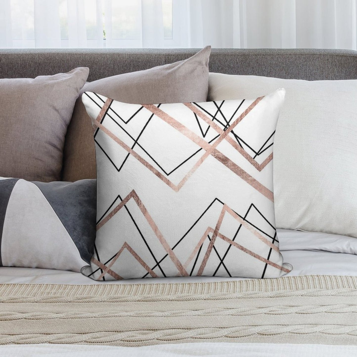 Rose Gold White Linear Triangle Abstract Pattern Soft Ultra-Soft Texture Throw Pillow