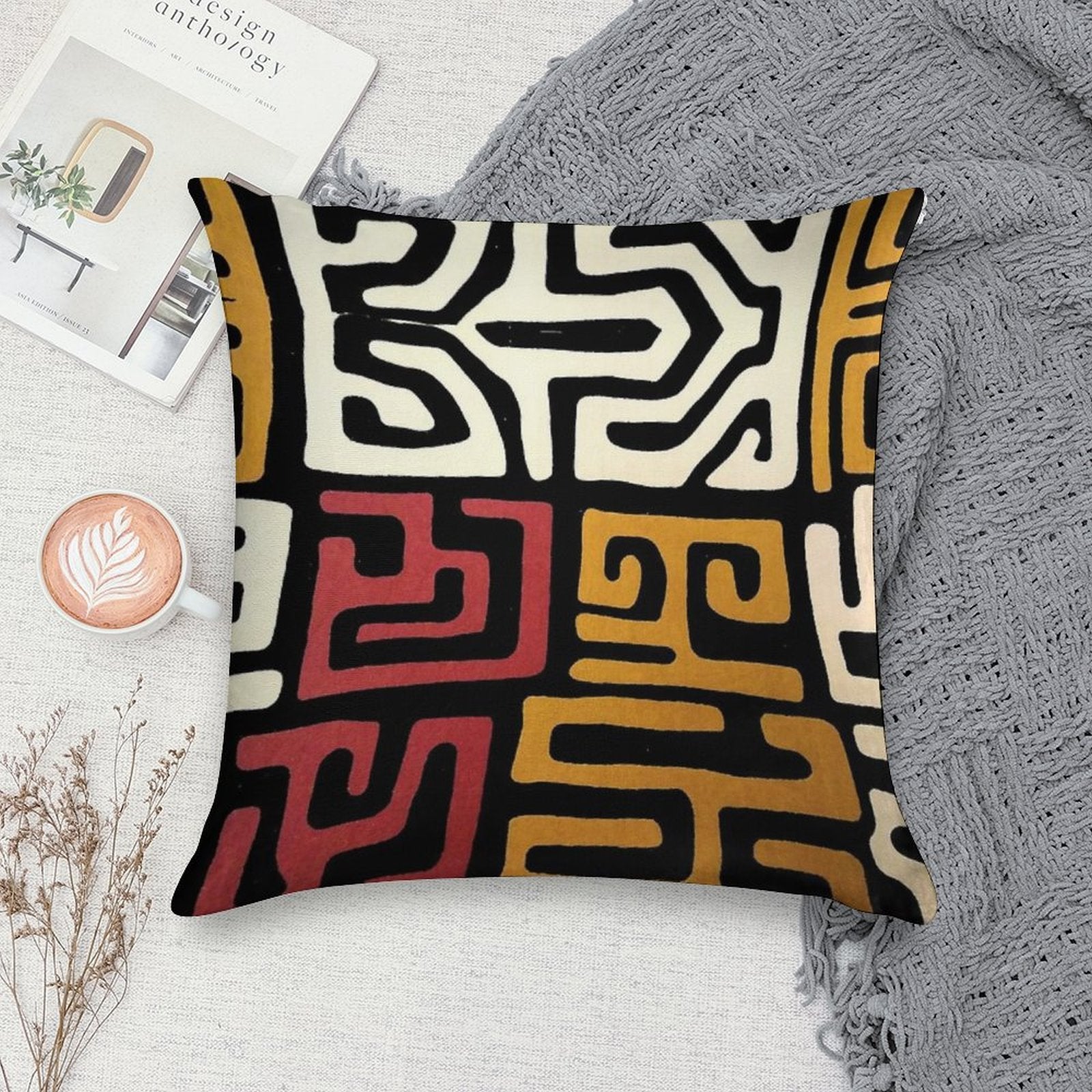 African Mudcloth Soft Washable Throw Pillow