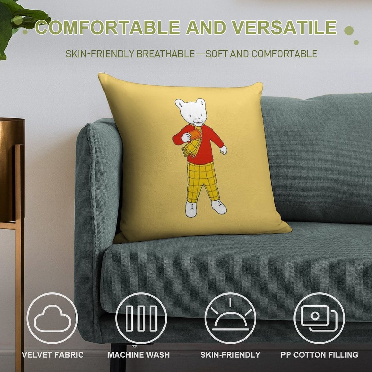 Rupert Bear Soft Short Plush Fabric Throw Pillow