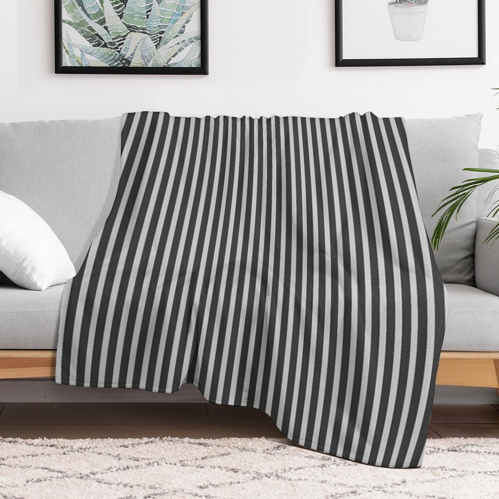 Grey Stripes Shrink-resistant Throw Blanket