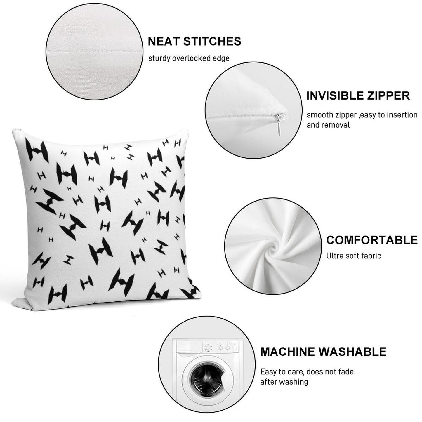 Tie Fighter Pattern Soft Gift Ready Throw Pillow