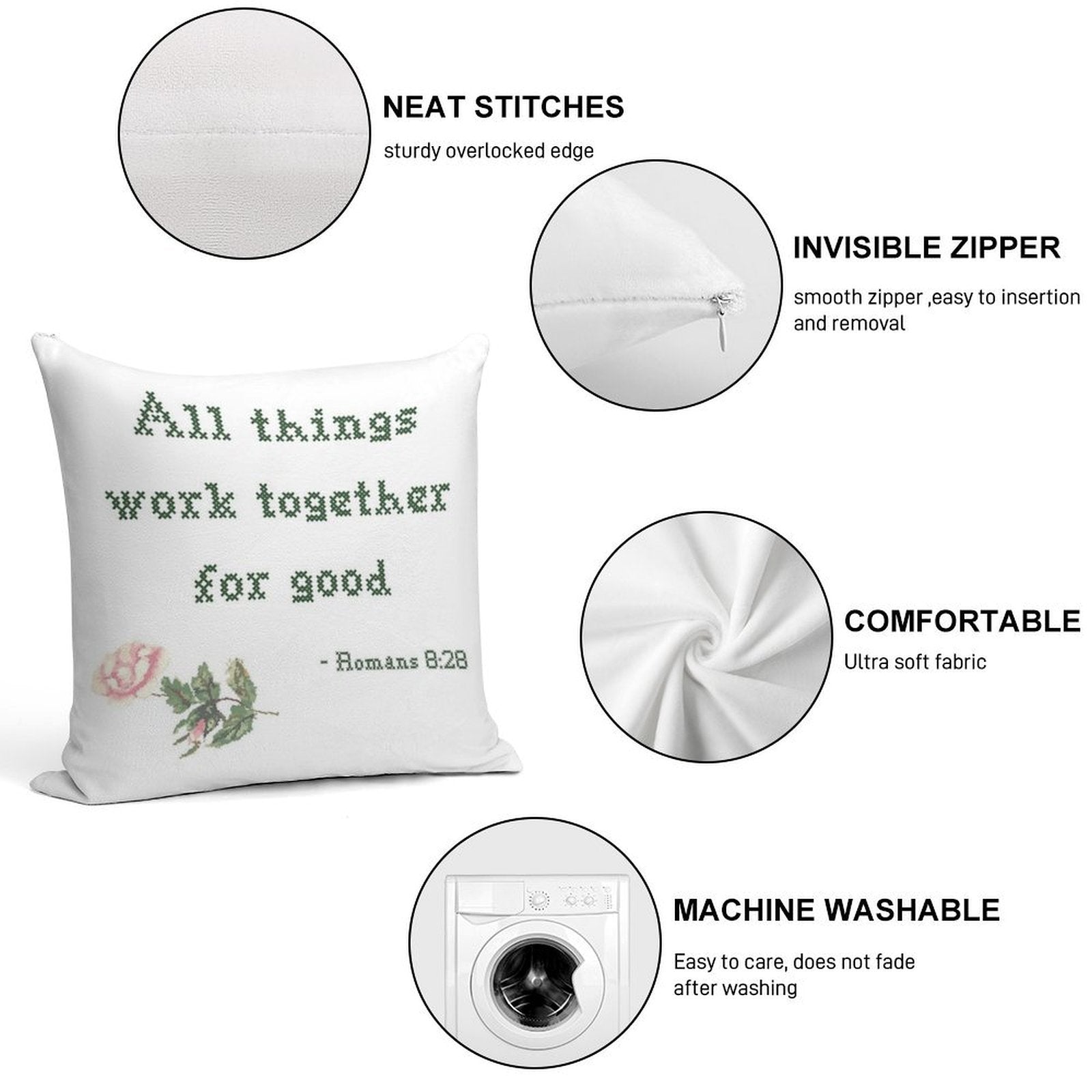 All Things Work Together for Good Soft Reinforced Edging Throw Pillow