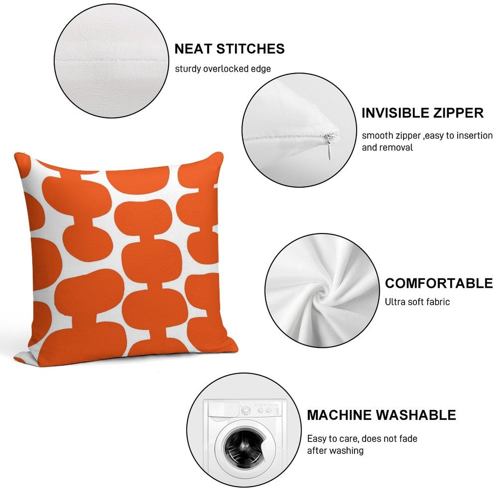 Iconic Mid Century Modern Pattern in White And Orange Soft Anti-Pilling Throw Pillow